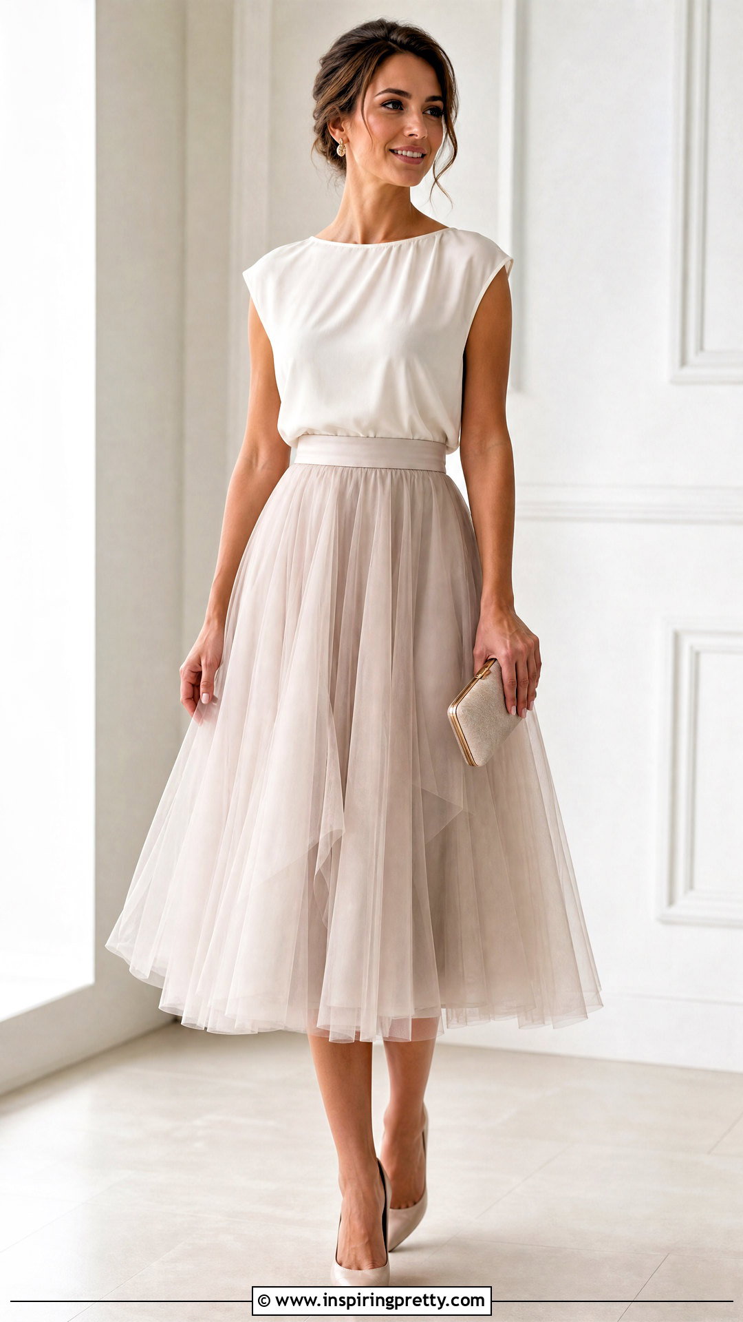 Chiffon Top With Tulle Midi Skirt - 50 chiffon top styles