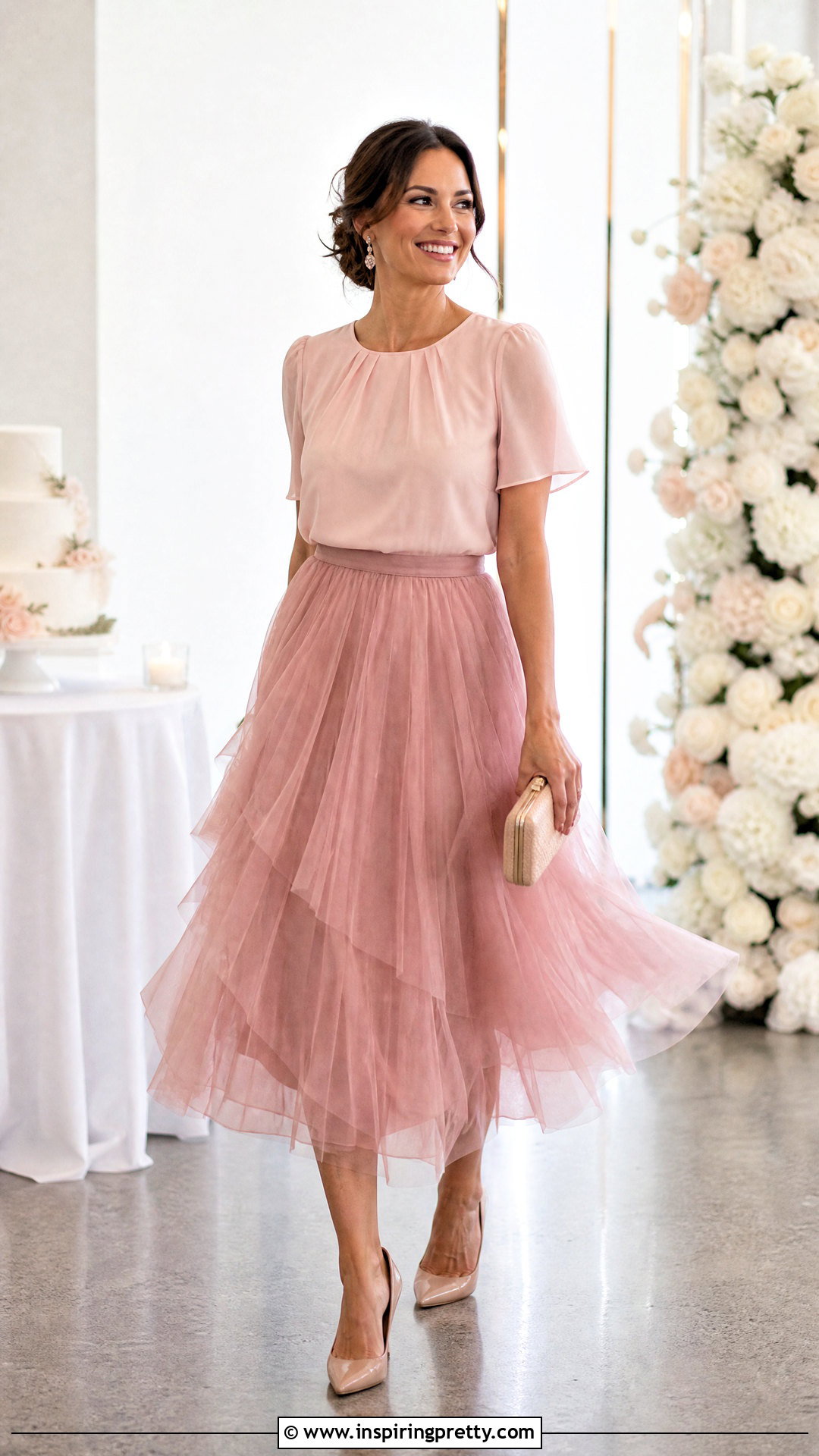 Chiffon Top With Tulle Midi Skirt - 50 Chiffon Top outfit ideas