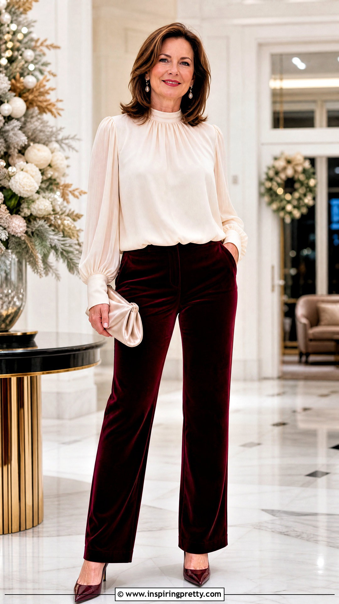 Chiffon Top With Velvet Pants - 50 fancy top outfit ideas