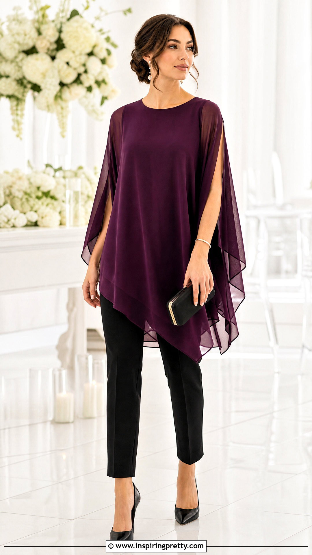 Chiffon Tunic Top With Black Trousers - 50 stylish tunic tops outfit ideas