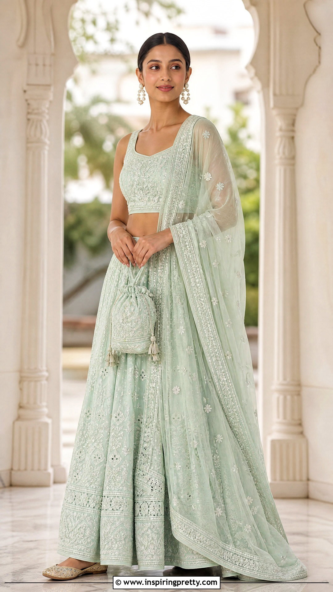 Chikankari Crop Top Lehenga - 50 crop top lehenga outfit ideas