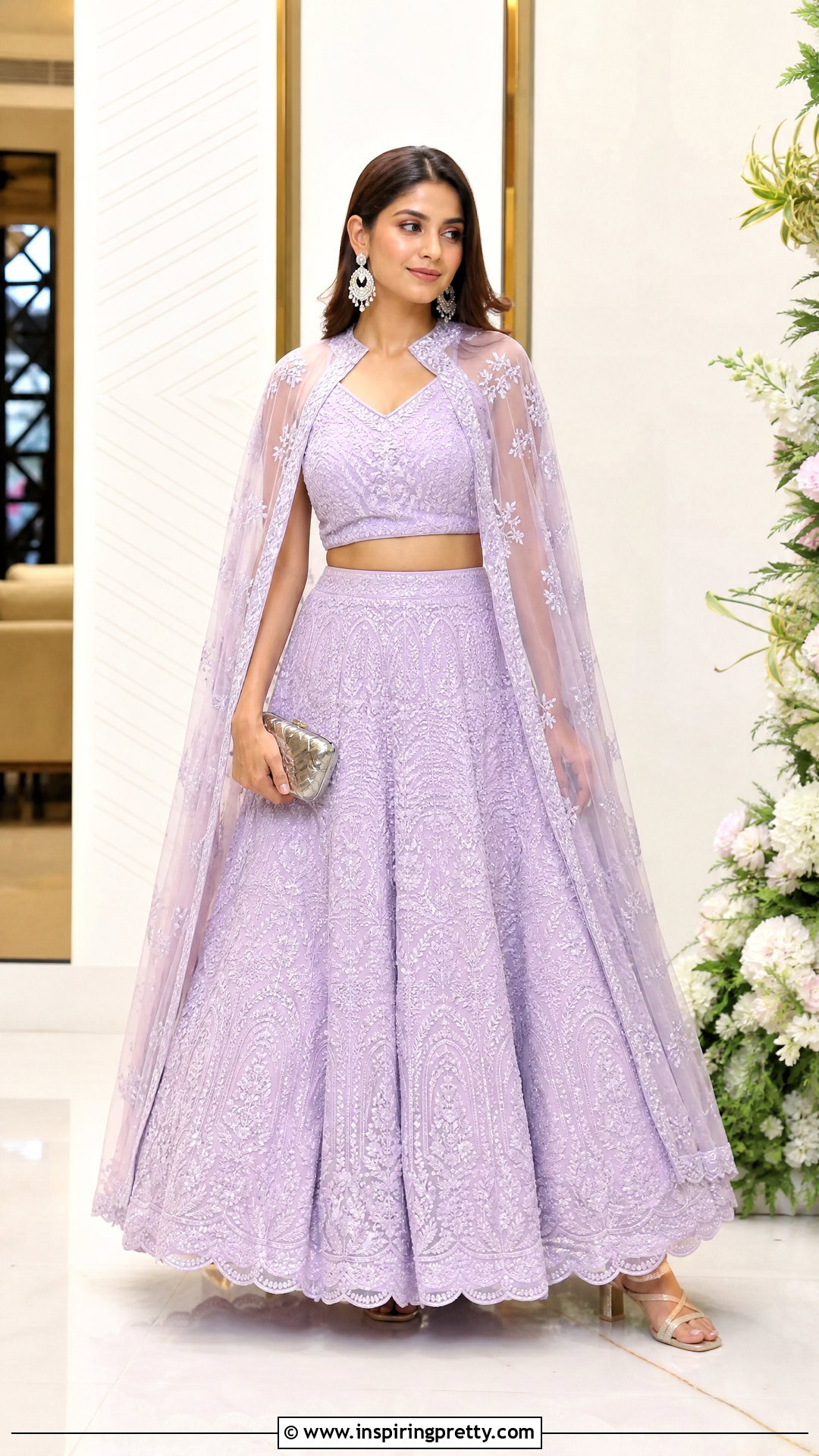 Chikankari Crop Top Lehenga With Cape - 25 chikankari crop top lehenga outfits