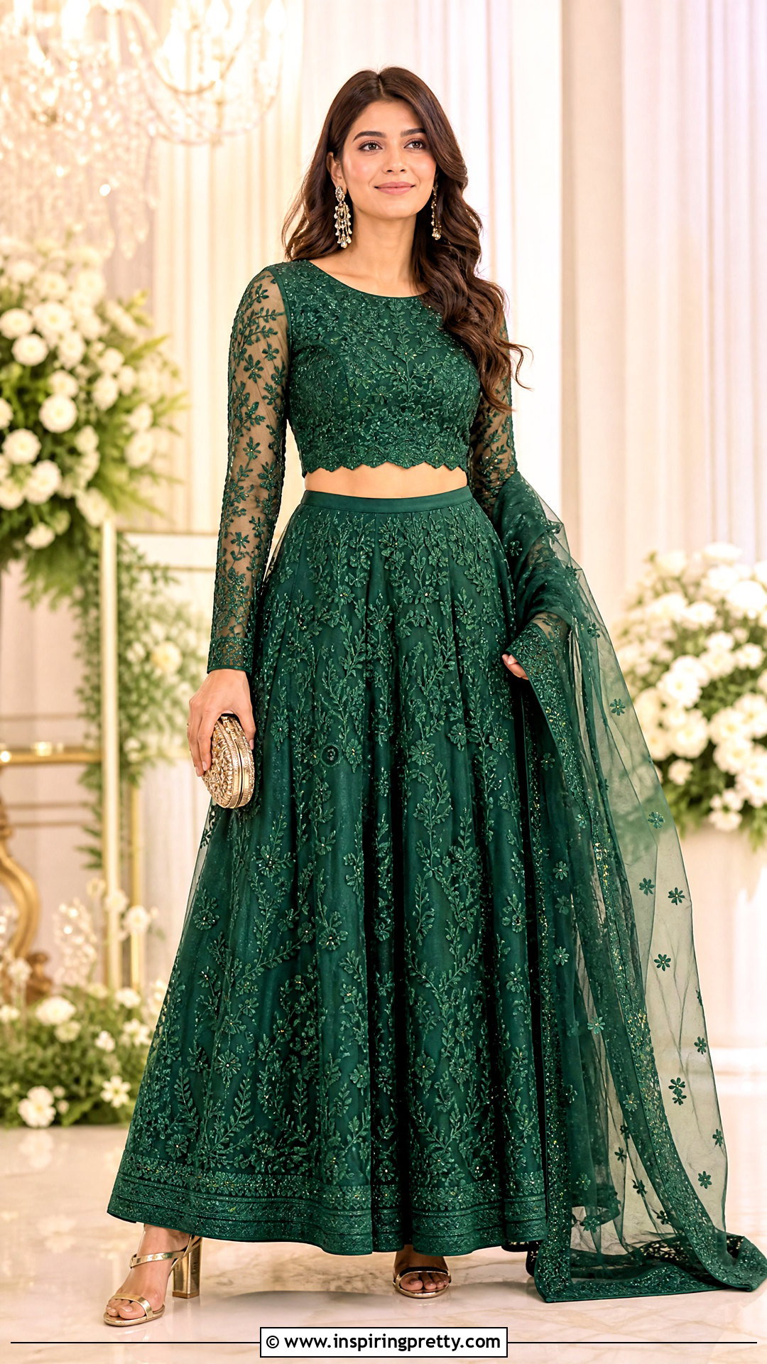Chikankari Crop Top Lehenga With Full Sleeves - 25 chikankari crop top lehenga outfits
