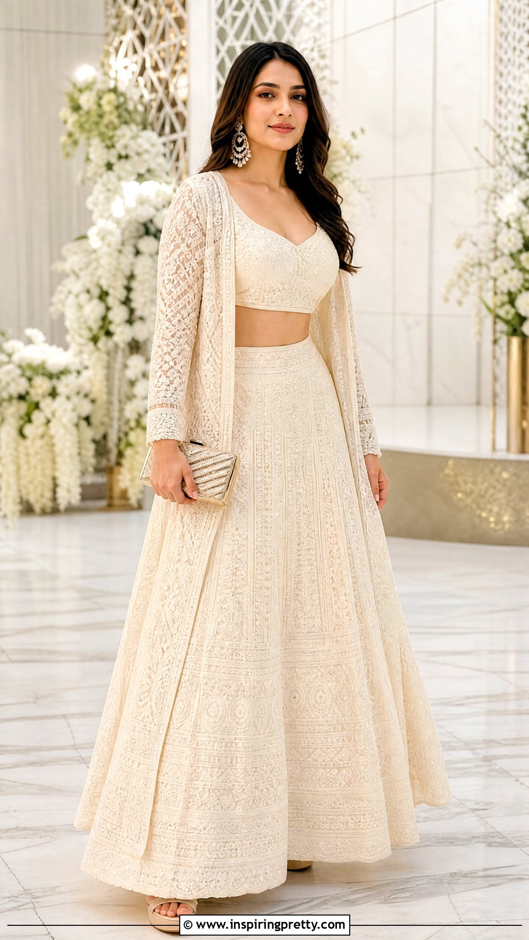 Chikankari Crop Top Lehenga With Jacket - 25 chikankari crop top lehenga outfits