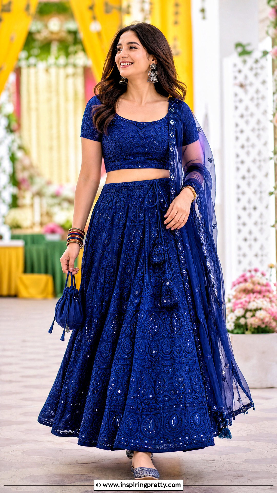Chikankari Crop Top Lehenga With Mirror Work - 25 chikankari crop top lehenga outfits