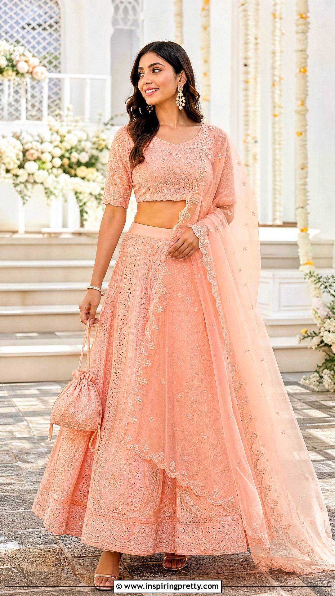 Chikankari Crop Top Lehenga With Organza Dupatta - 25 chikankari crop top lehenga outfits