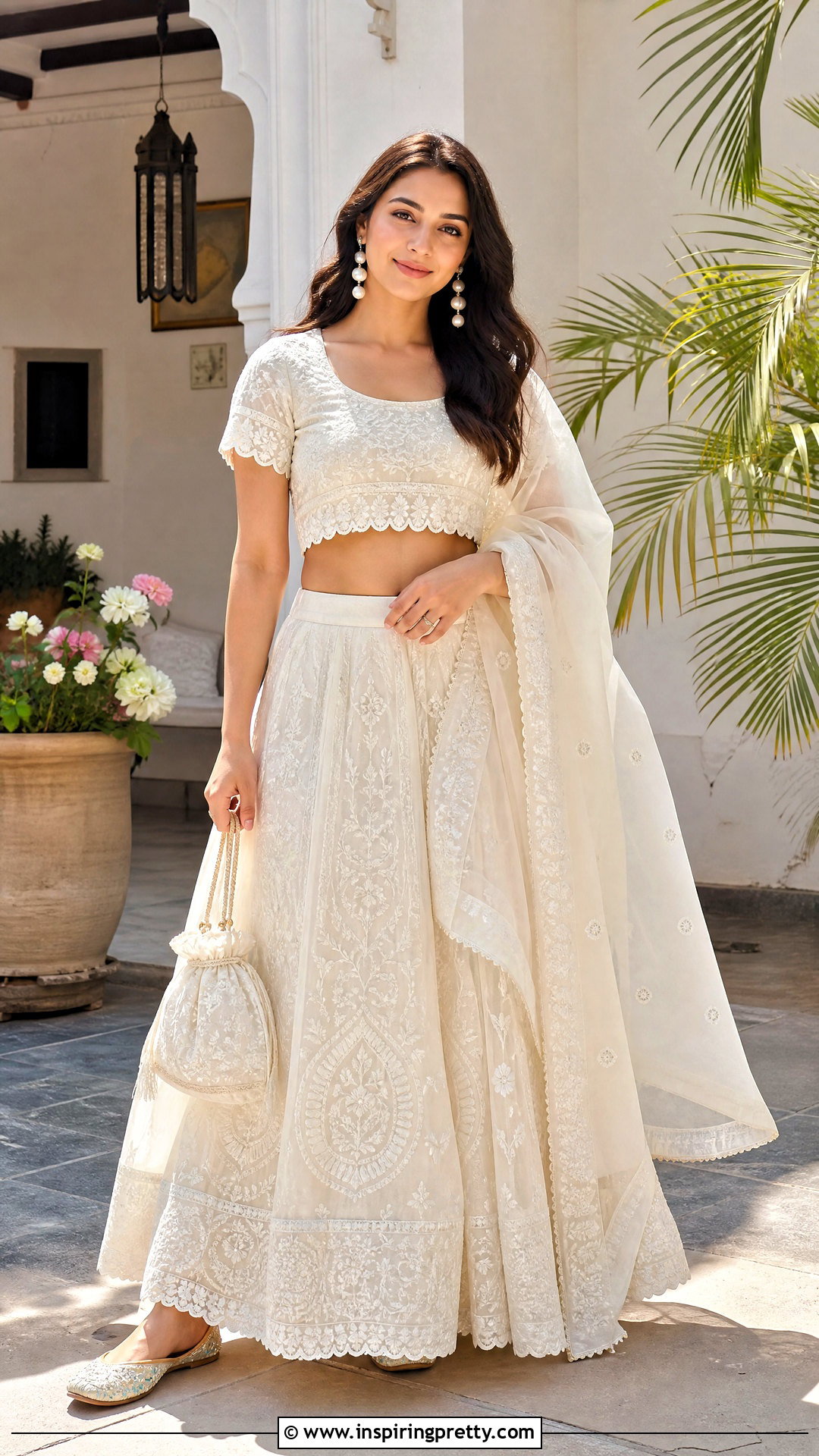 Chikankari Crop Top Lehenga - 20 crop top lehenga simple outfit ideas