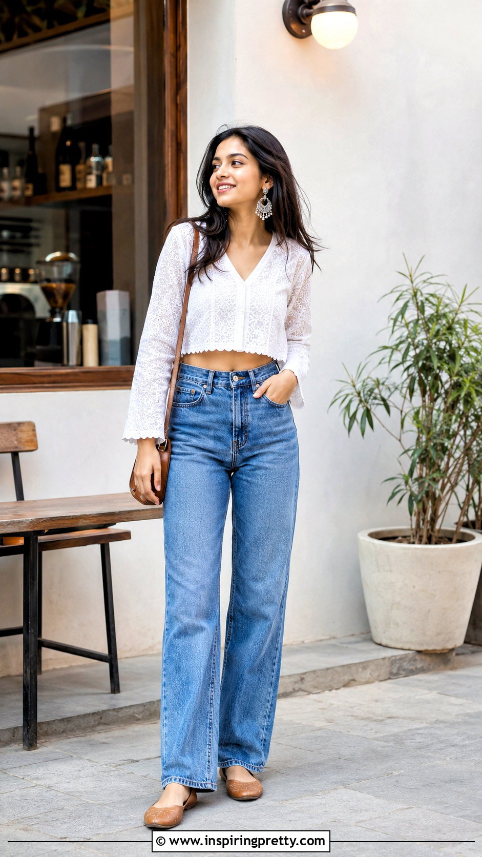 Chikankari Indo Western Crop Top With Jeans - 50 Indo Western Tops outfit ideas