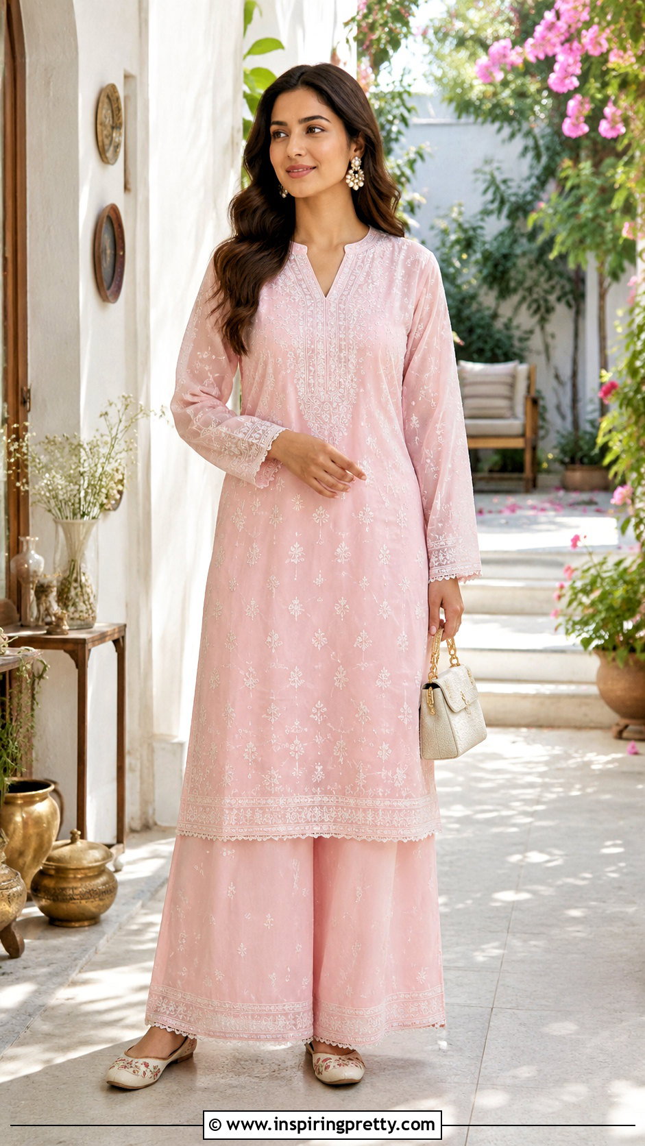 Chikankari Kurti Top With Palazzo Pants - 50 kurti top designs for women