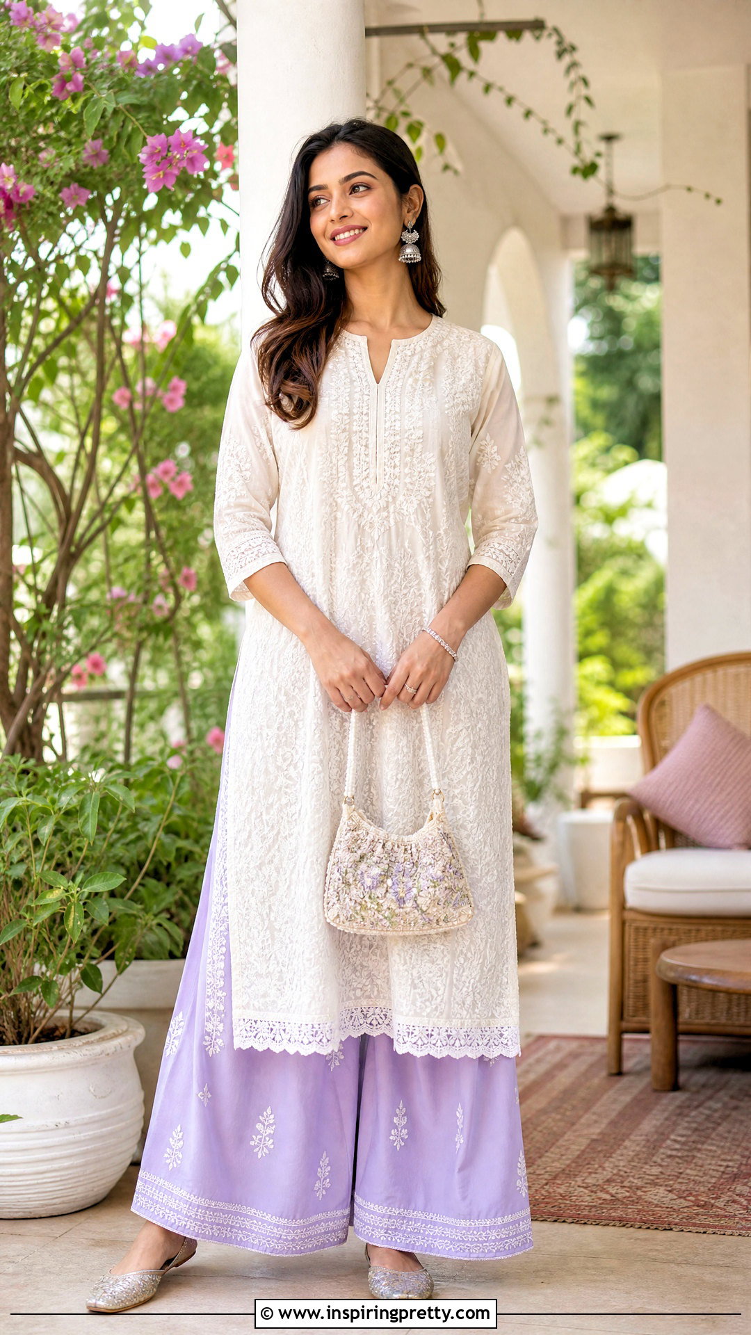 Chikankari Kurti Top With Pastel Palazzos - 50 kurti top outfit ideas