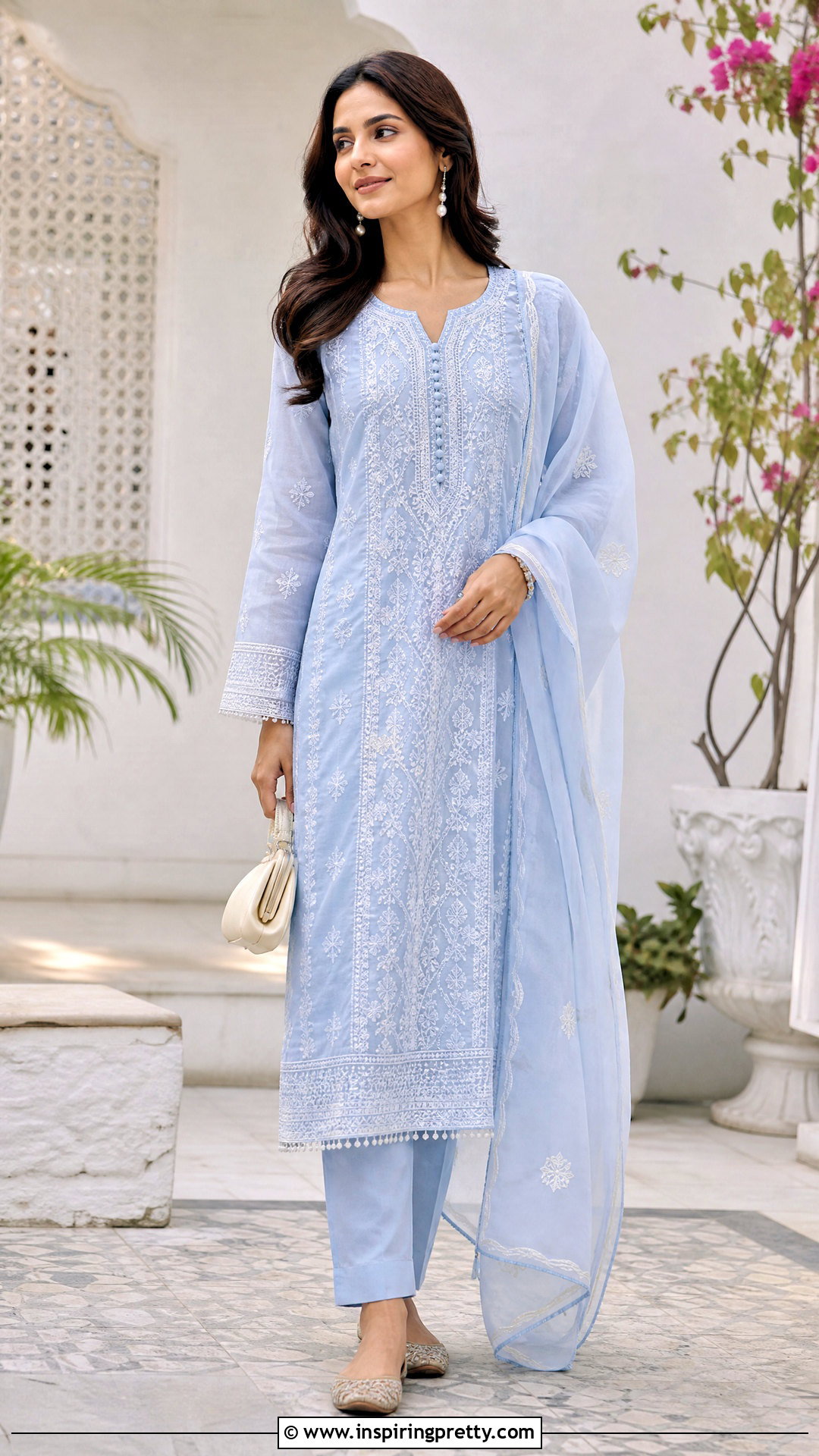 Chikankari Long Kurtha Top With Straight Pants - 20 long kurtha tops for women