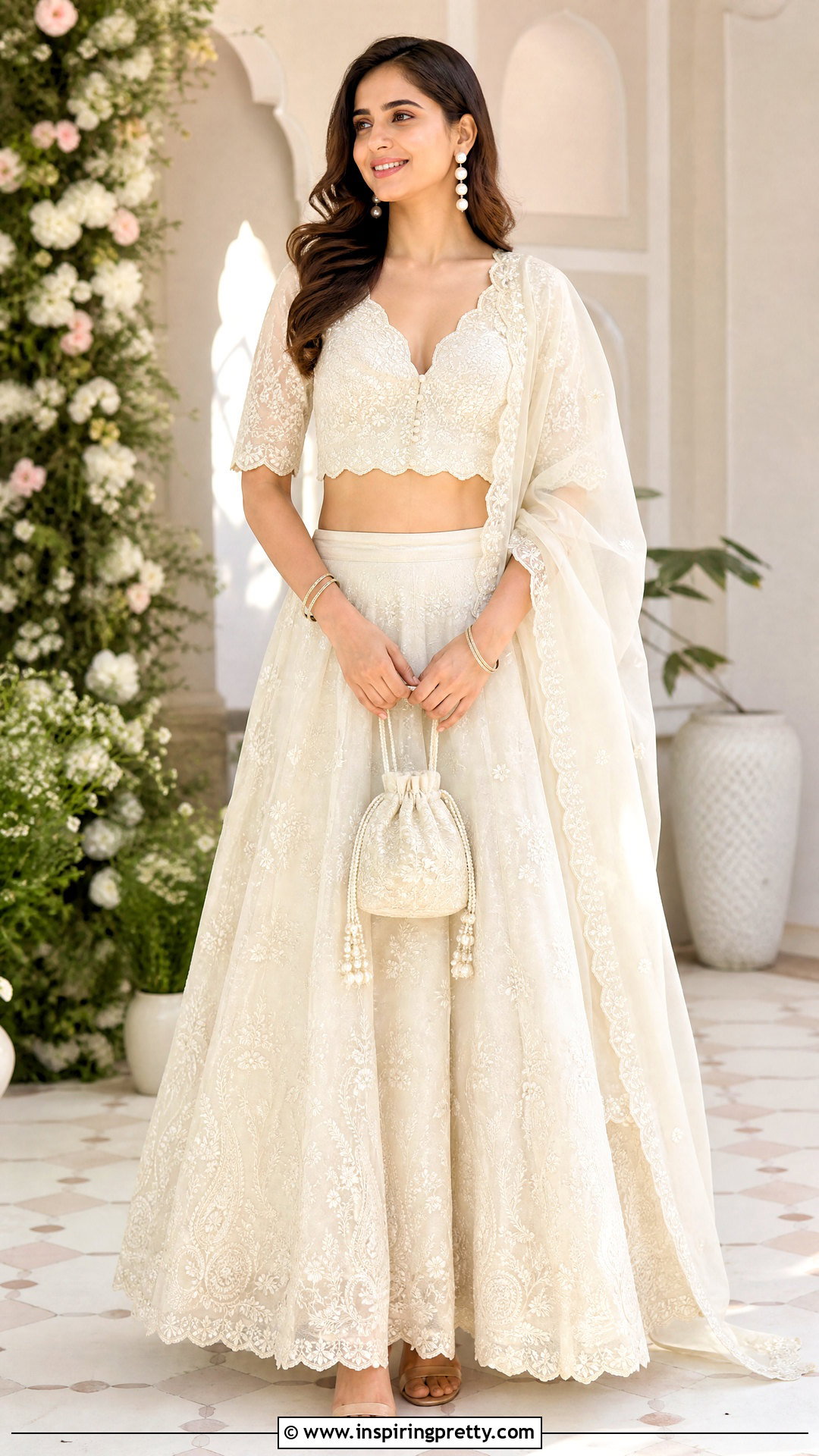 Chikankari Organza Crop Top Lehenga Outfit - 50 organza crop top lehenga outfit ideas