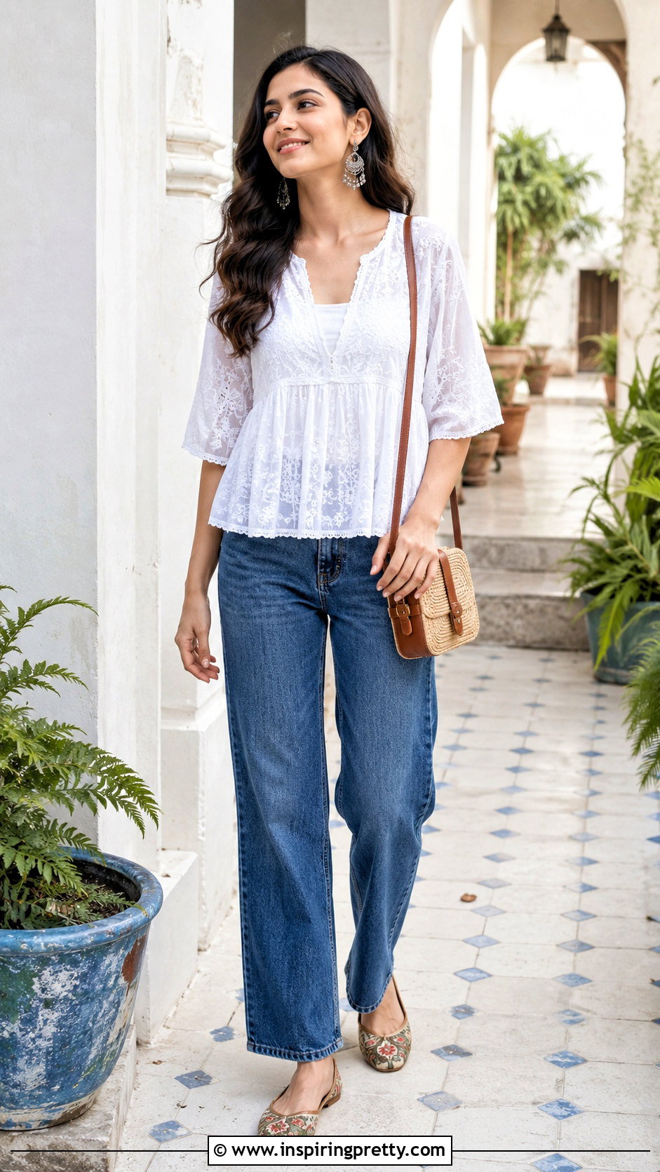 Chikankari Short Top With Straight Jeans - 50 latest short top designs