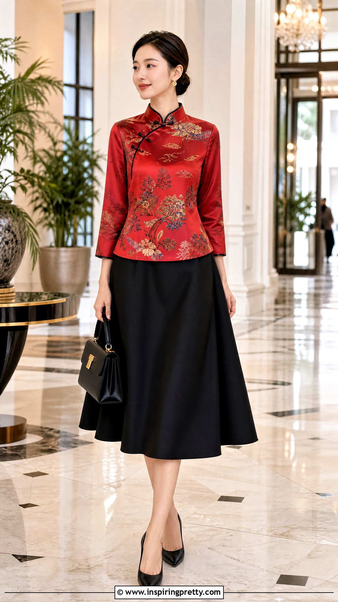 Chinoiserie Top With A Line Skirt - 25 chinoiserie top outfit ideas