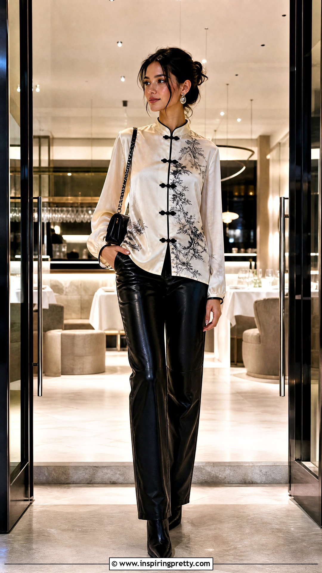 Chinoiserie Top With Leather Pants - 25 chinoiserie top outfit ideas