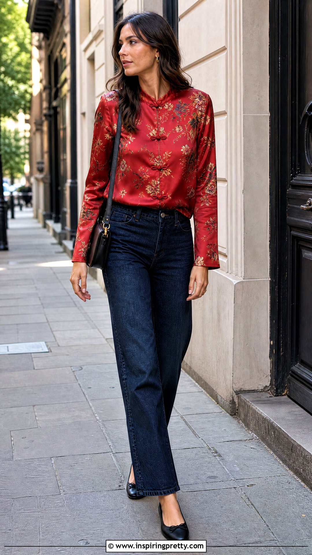 Chinoiserie Top With Straight Leg Jeans - 25 chinoiserie top outfit ideas