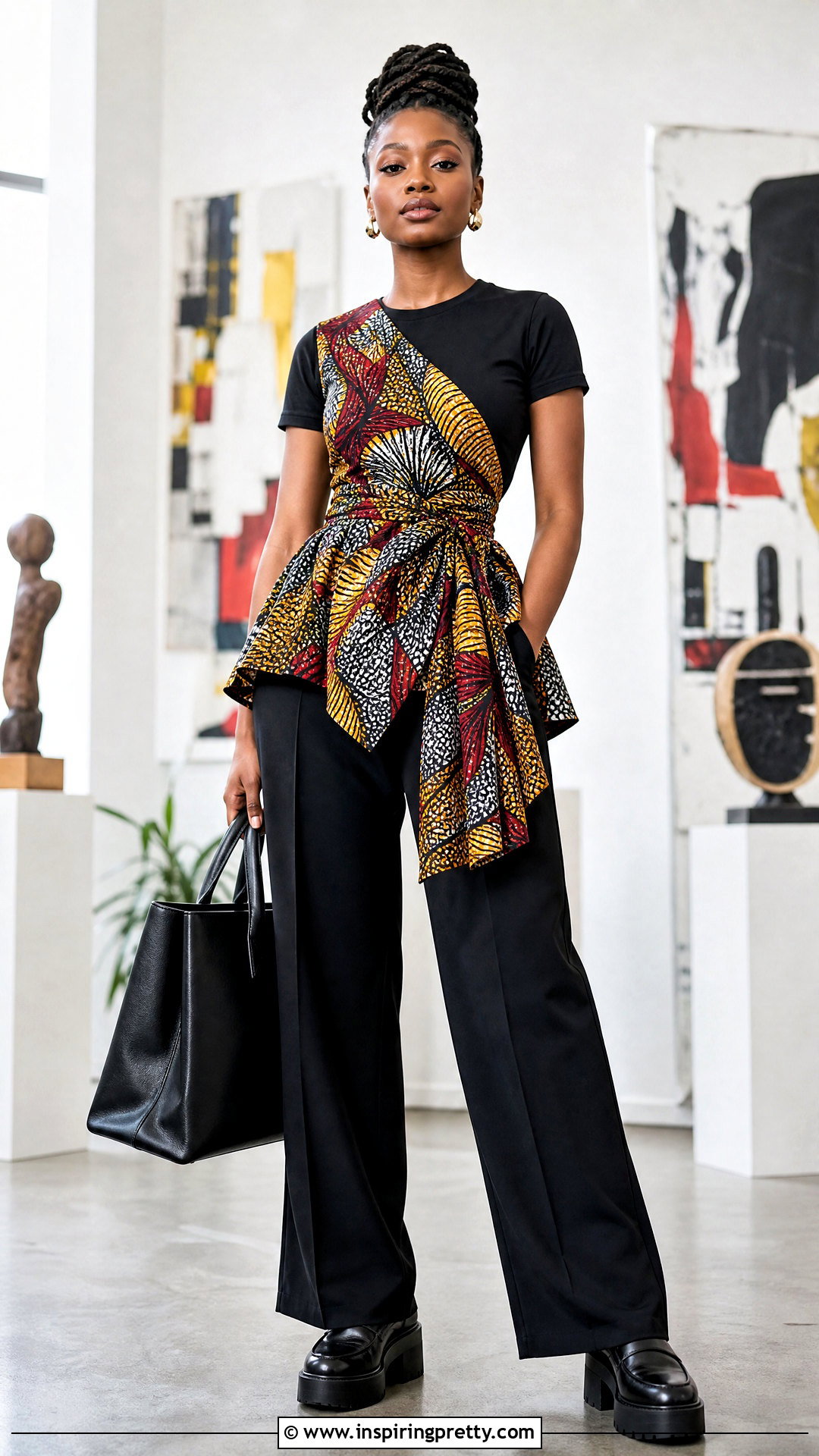 Chitenge Apron Top With Wide Leg Trousers - 50 chitenge tops for ladies