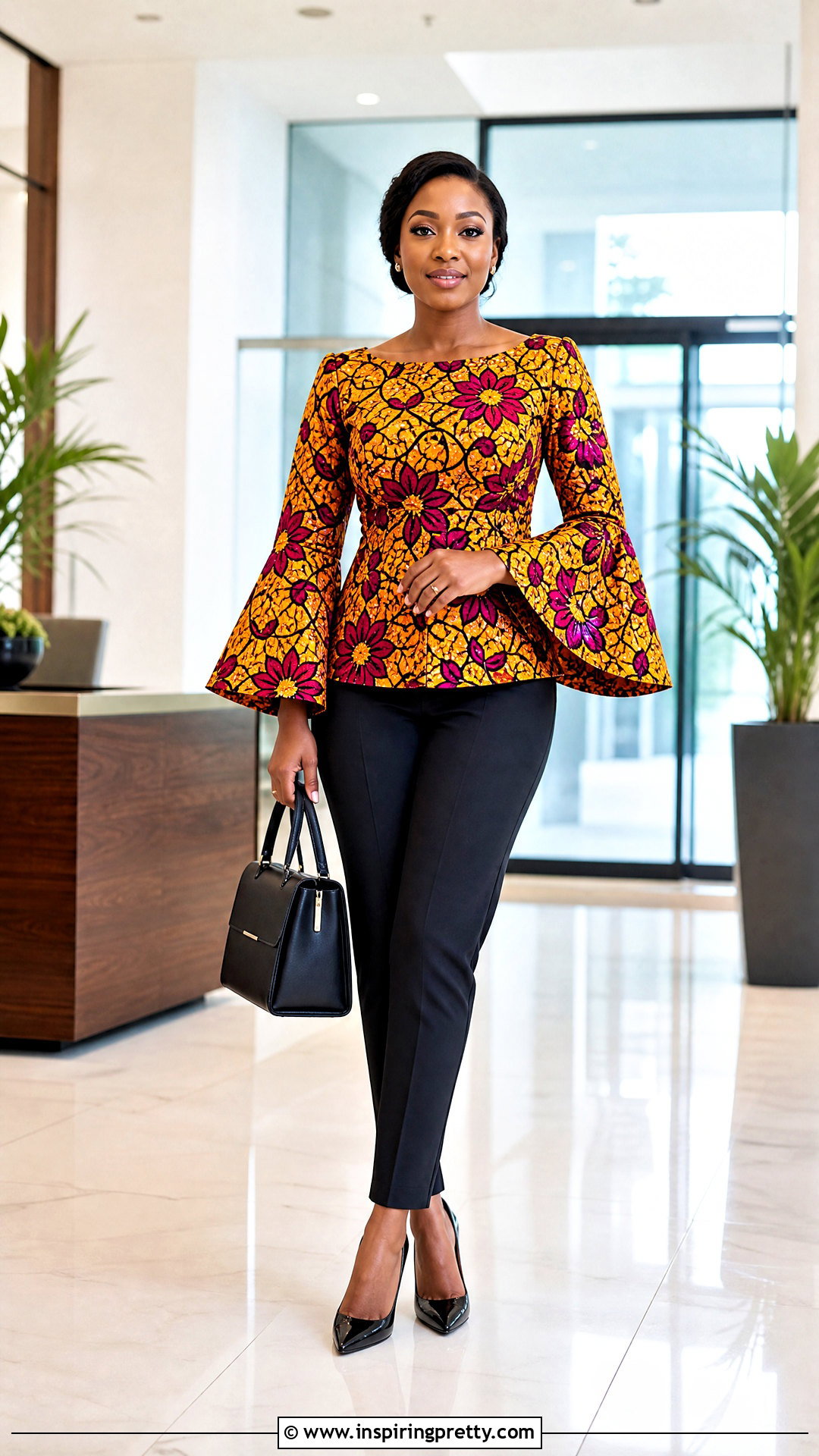 Chitenge Bell Sleeve Top With Pencil Pants - 50 chitenge tops for ladies