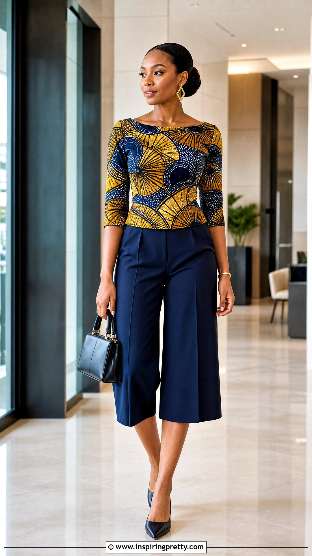 Chitenge Boat Neck Top With Culottes - 50 chitenge tops for ladies