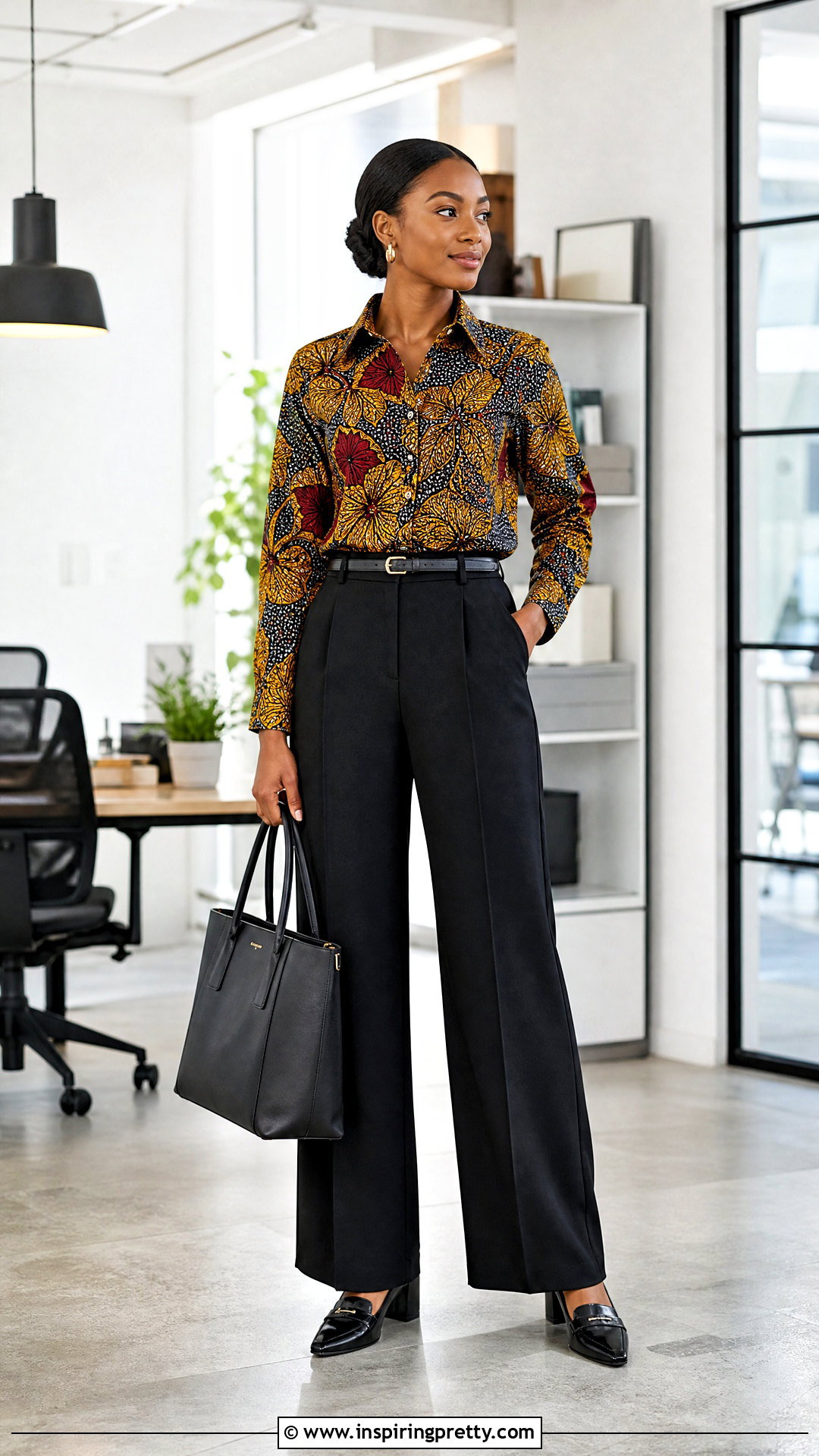 Chitenge Button Up Top With Wide Leg Pants - 50 chitenge tops for ladies