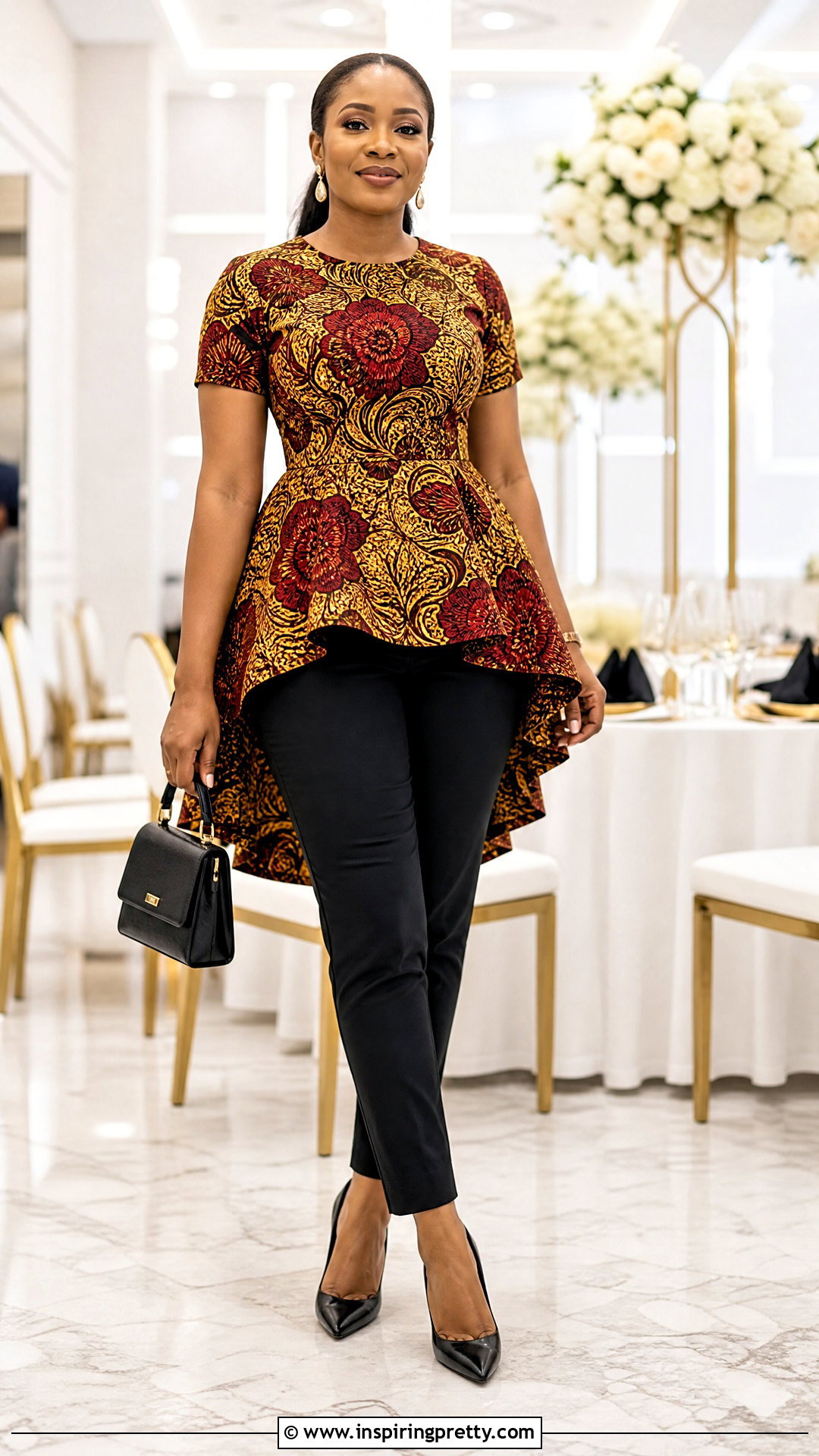 Chitenge Flare Top With Skinny Black Pants - 50 chitenge tops for ladies