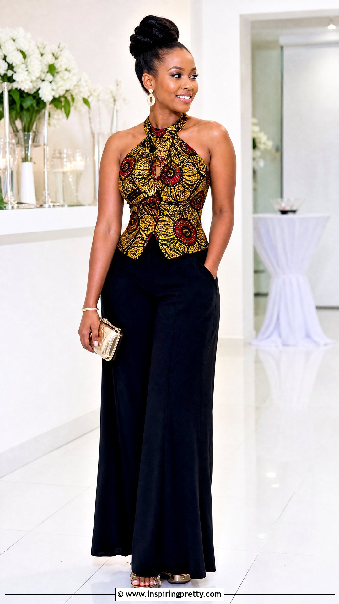 Chitenge Halter Top With Black Palazzo Pants - 50 chitenge tops for ladies