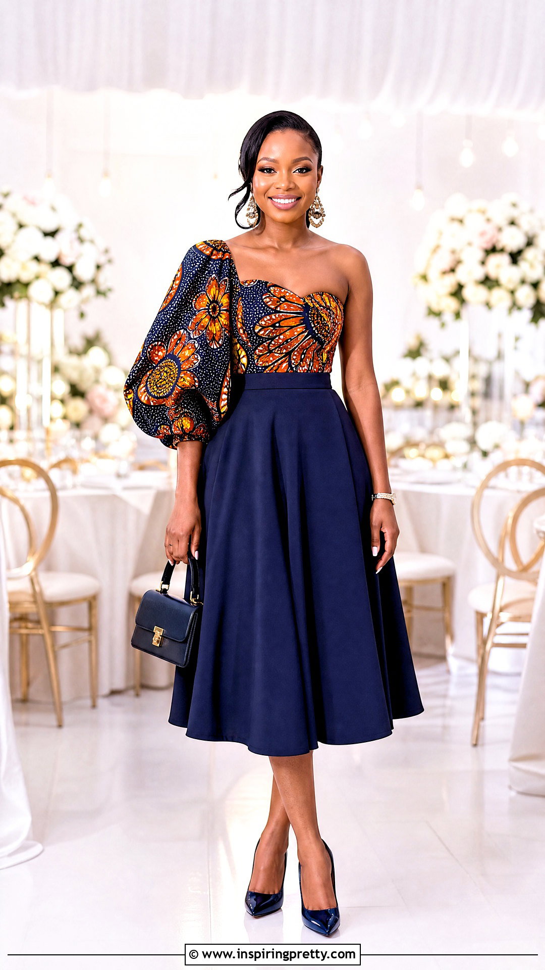 Chitenge One Shoulder Top With Midi Skirt - 50 chitenge tops for ladies