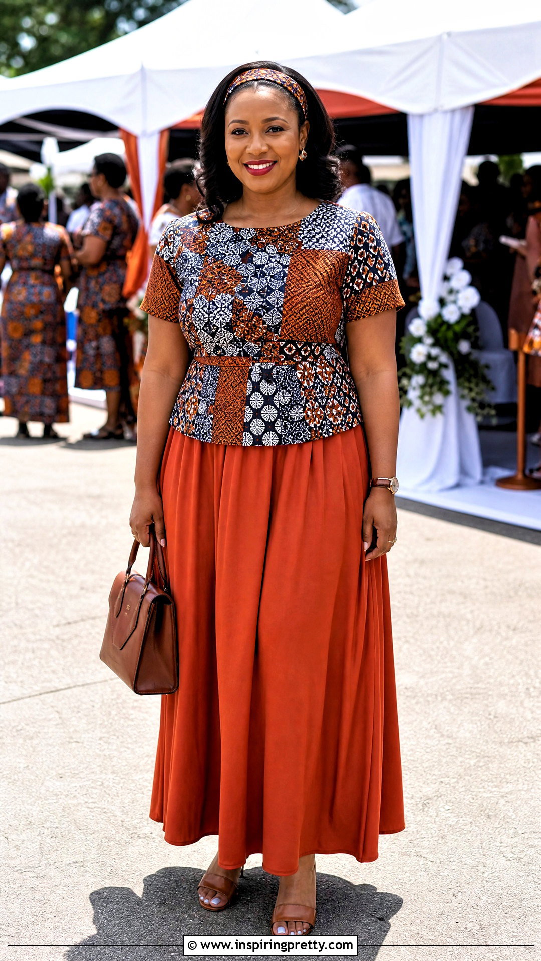 Chitenge Patchwork Top With Solid Maxi Skirt - 50 chitenge tops for ladies