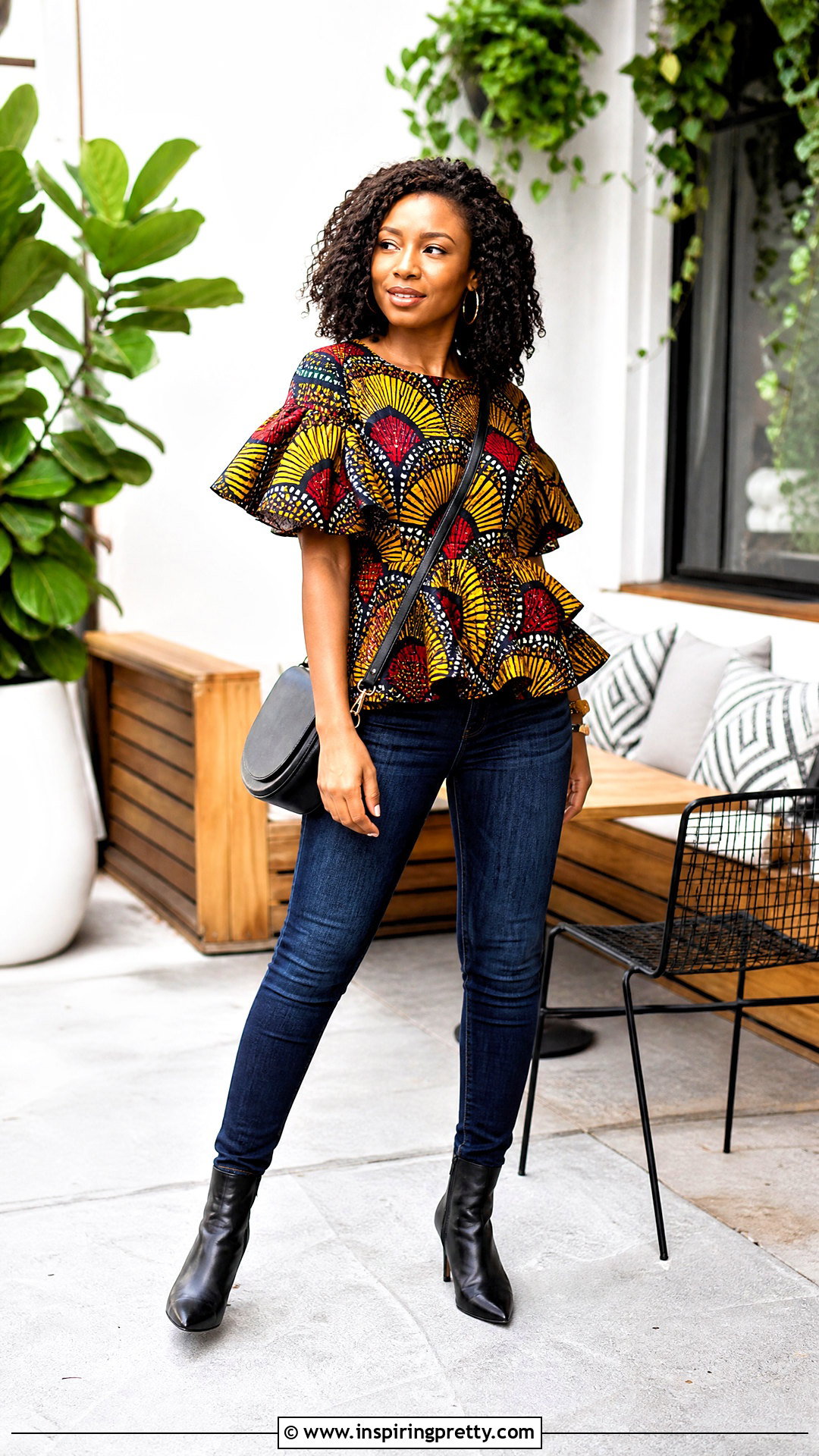 Chitenge Ruffle Top With Skinny Jeans - 50 chitenge tops for ladies