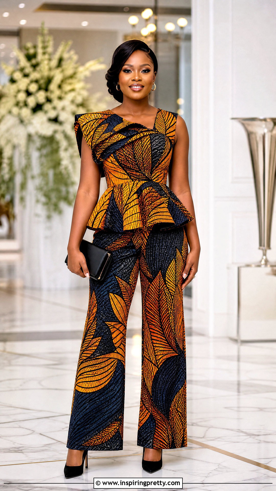Chitenge Statement Top With Matching Trousers - 50 chitenge tops for ladies