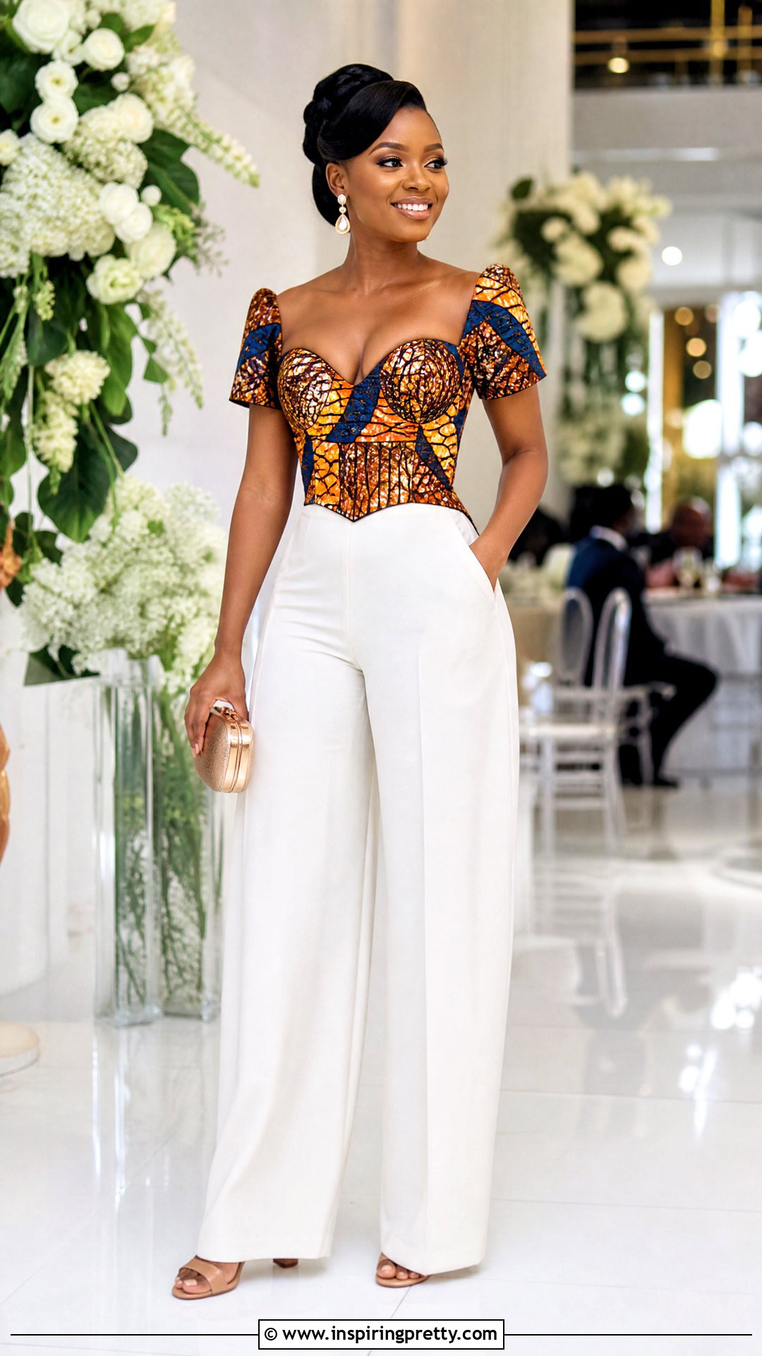 Chitenge Sweetheart Neck Top With Palazzo Pants - 50 chitenge tops for ladies