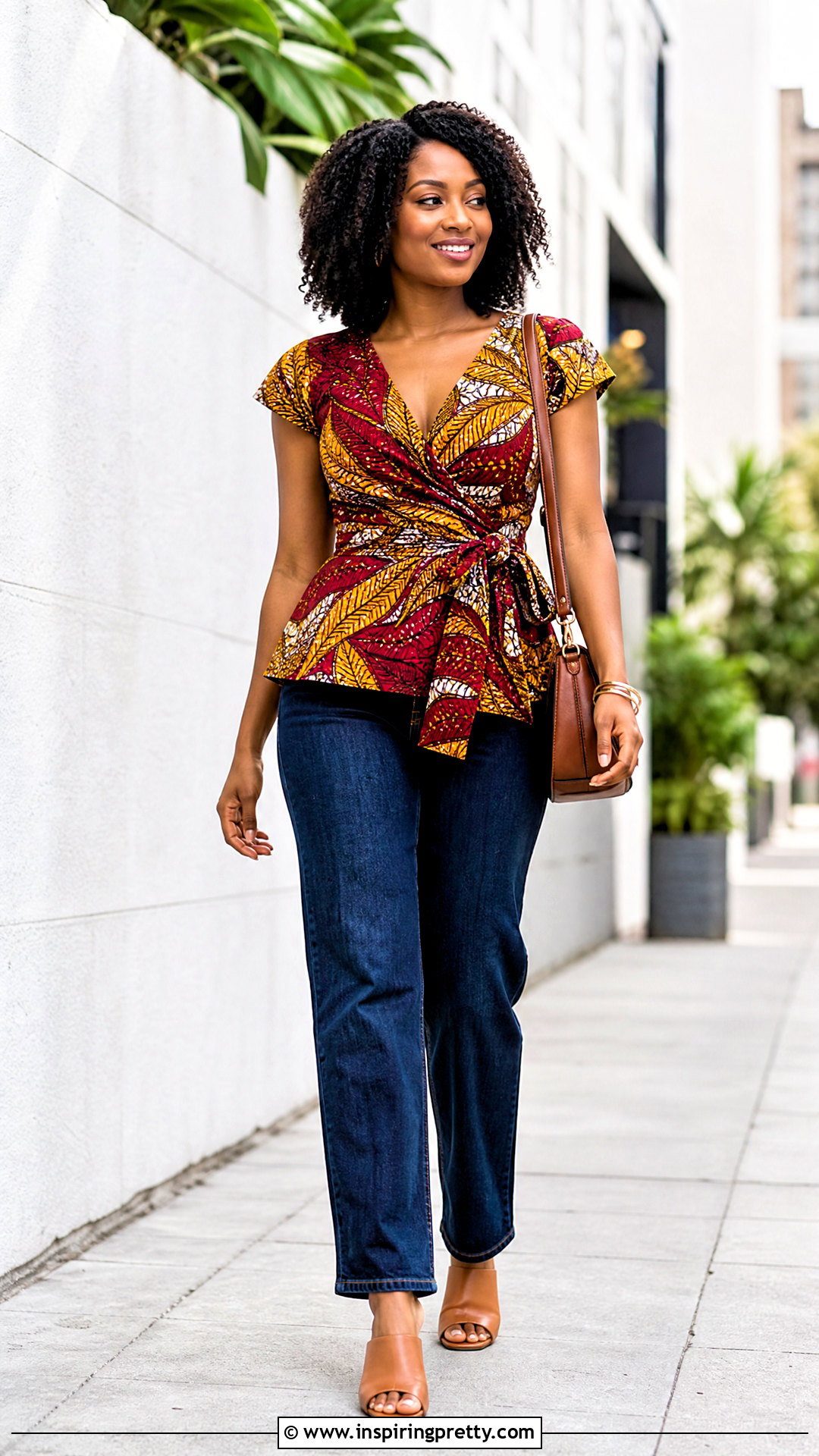 Chitenge Wrap Top With Straight Leg Jeans - 50 chitenge tops for ladies