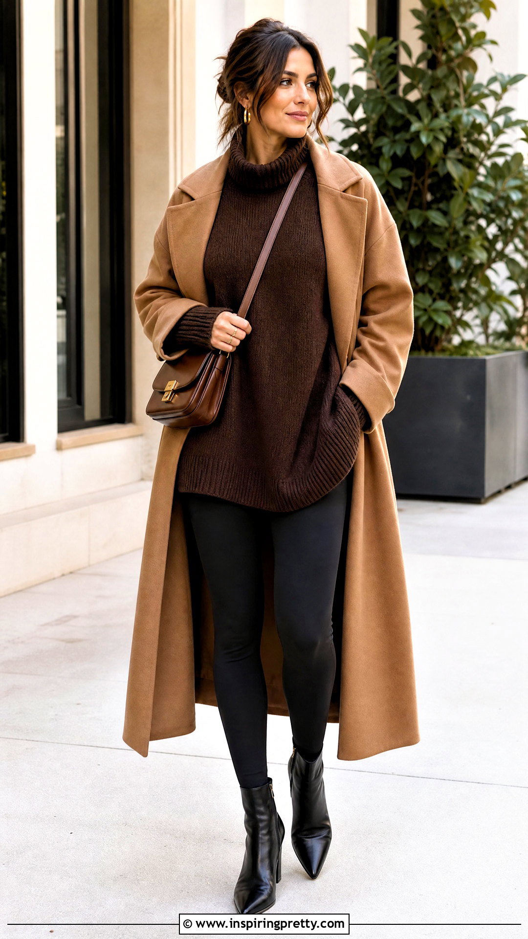 Chocolate Brown Top With Black Leggings - 50 chocolate brown top outfit ideas