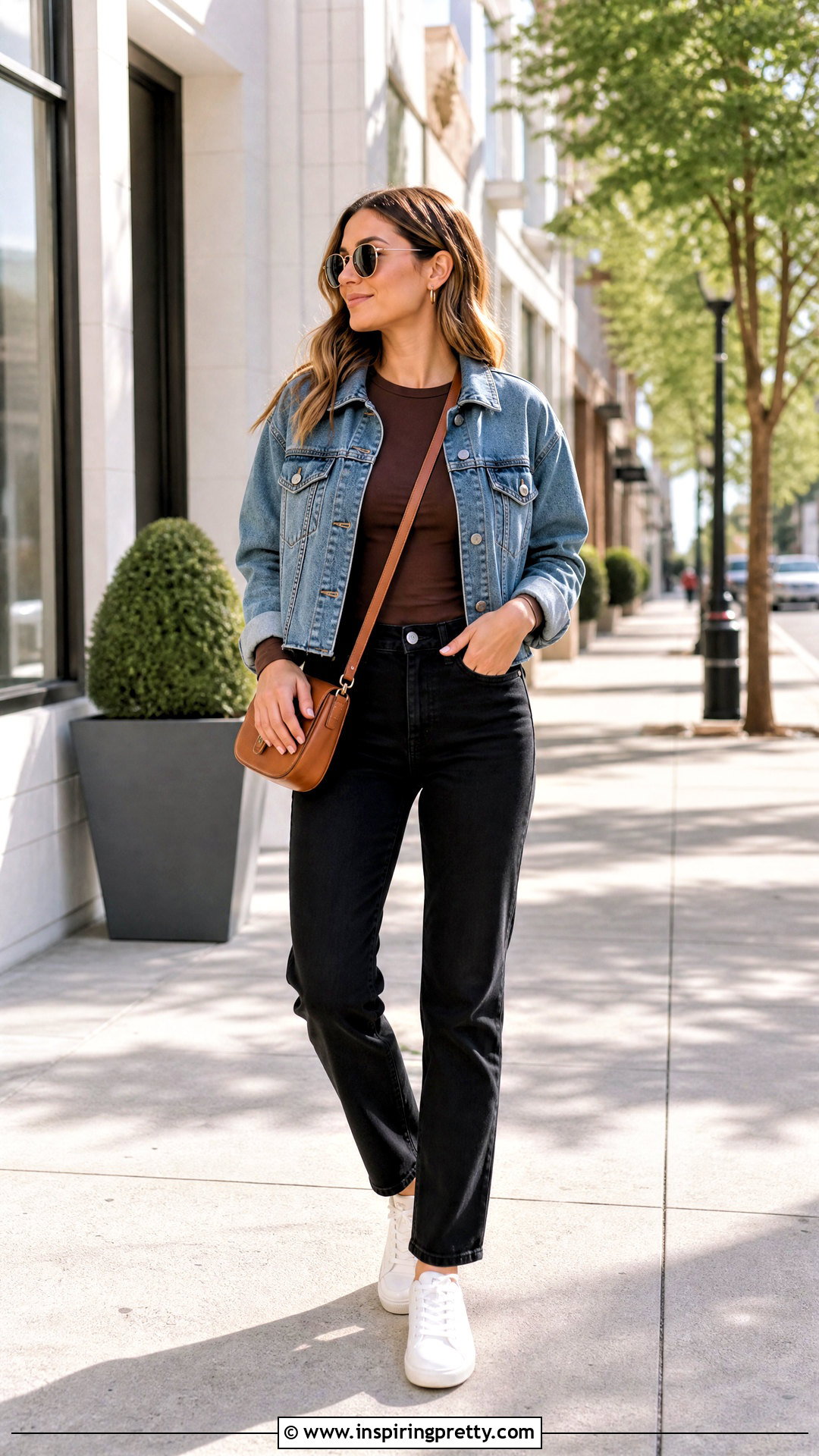 Chocolate Brown Top With Denim Jacket - 50 chocolate brown top outfit ideas