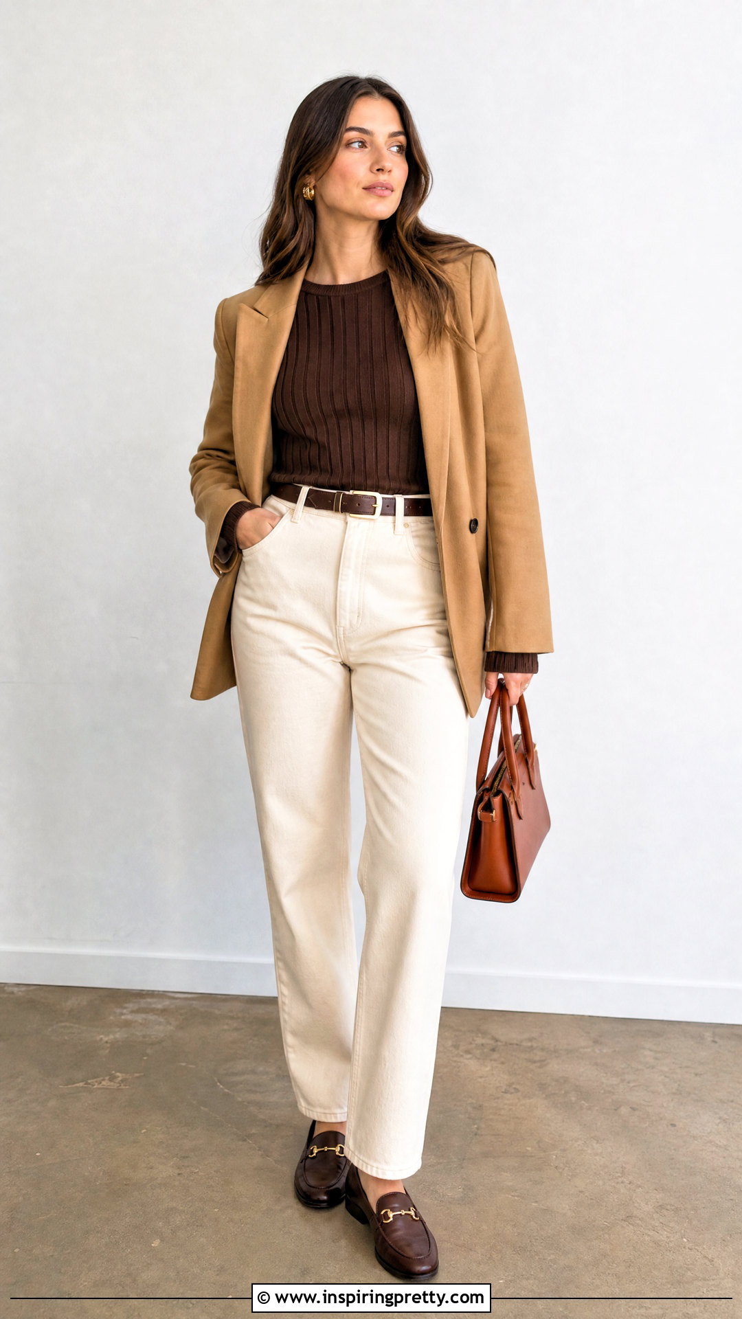 Chocolate Brown Top With Ecru Jeans - 50 pinterest tops outfit ideas