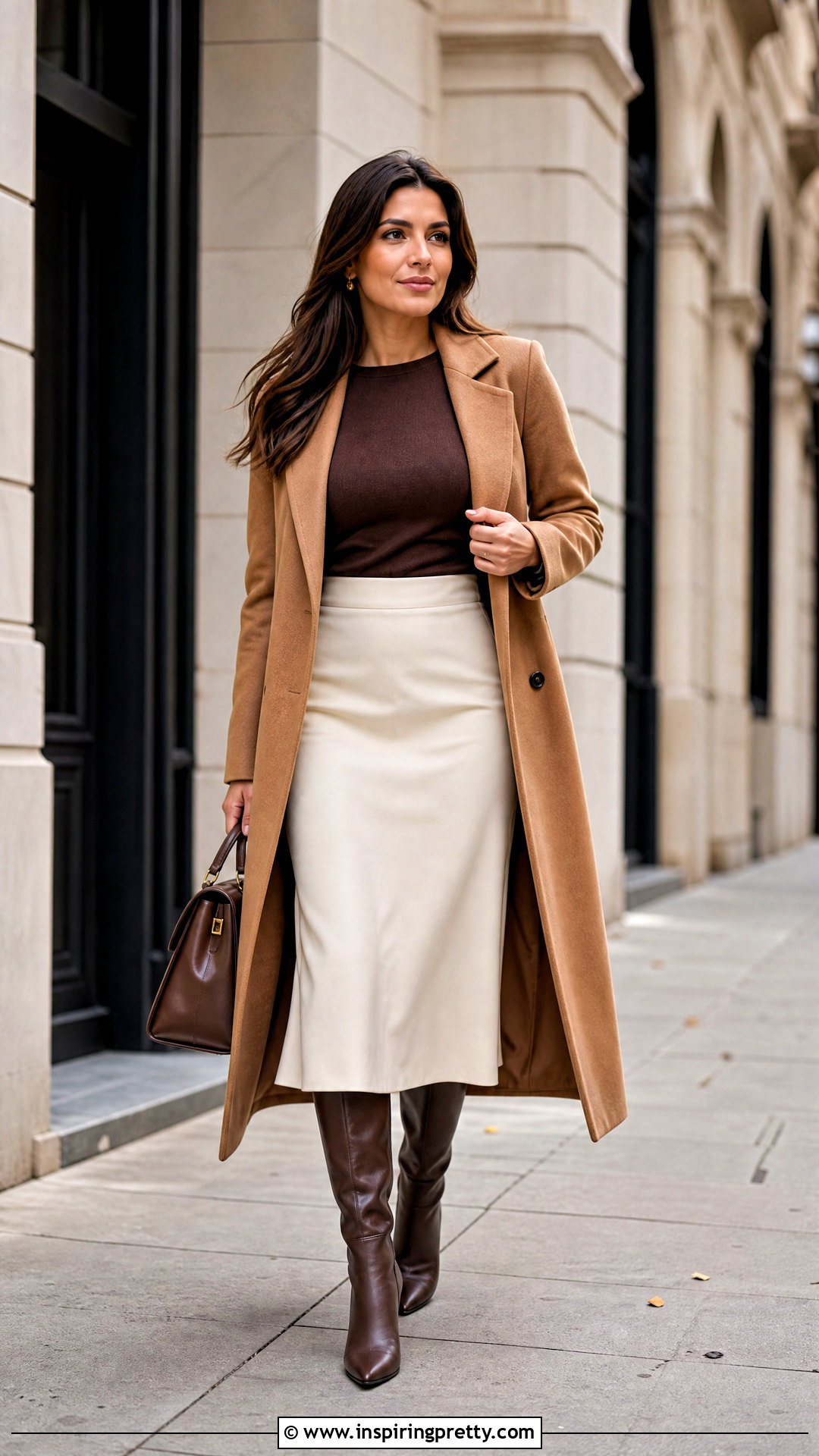 Chocolate Brown Top With Knee High Boots - 50 chocolate brown top outfit ideas