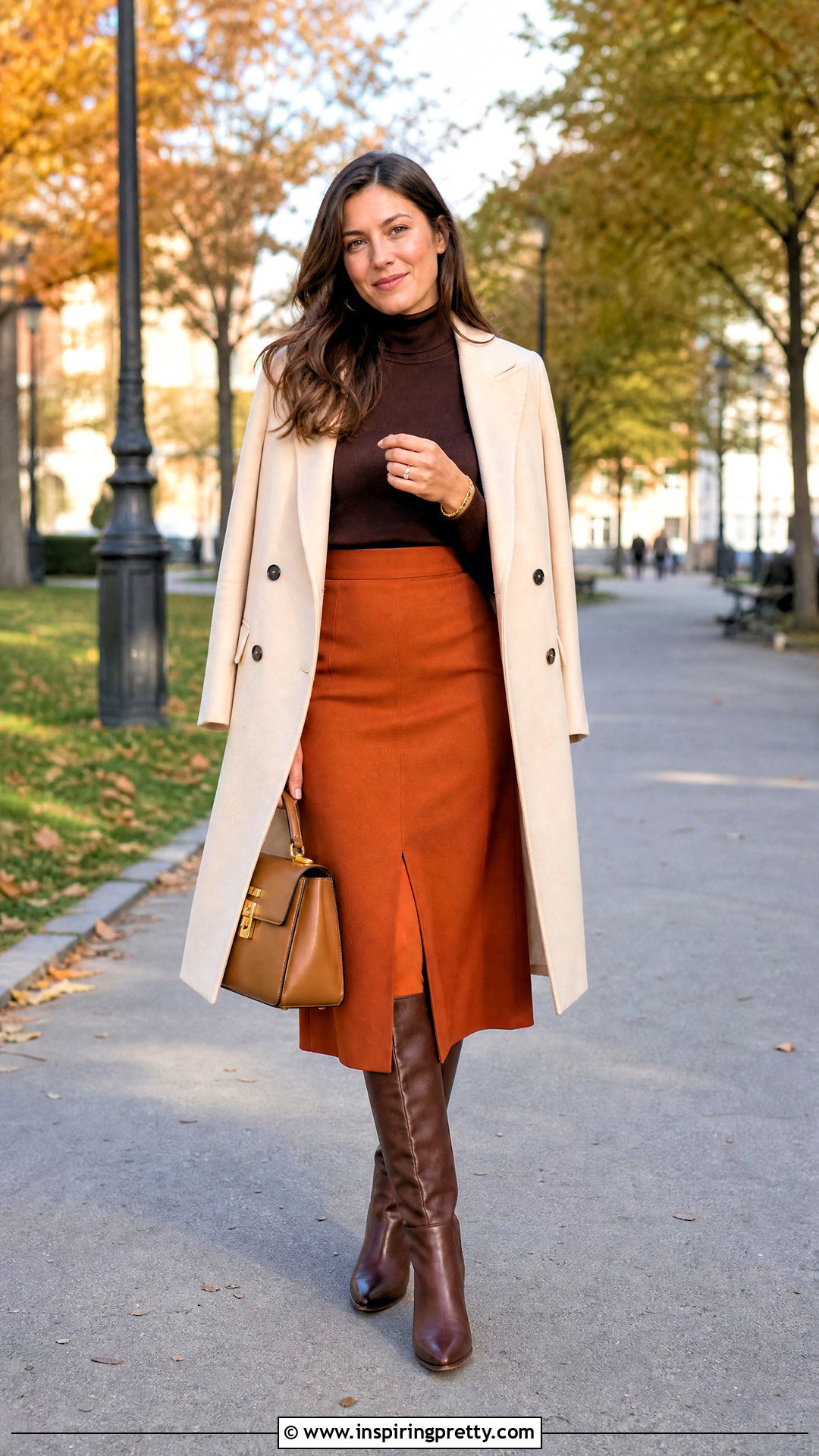 Chocolate Brown Top With Orange Skirt - 50 chocolate brown top outfit ideas