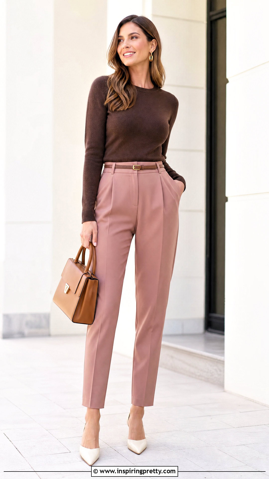 Chocolate Brown Top With Pink Trousers - 50 chocolate brown top outfit ideas