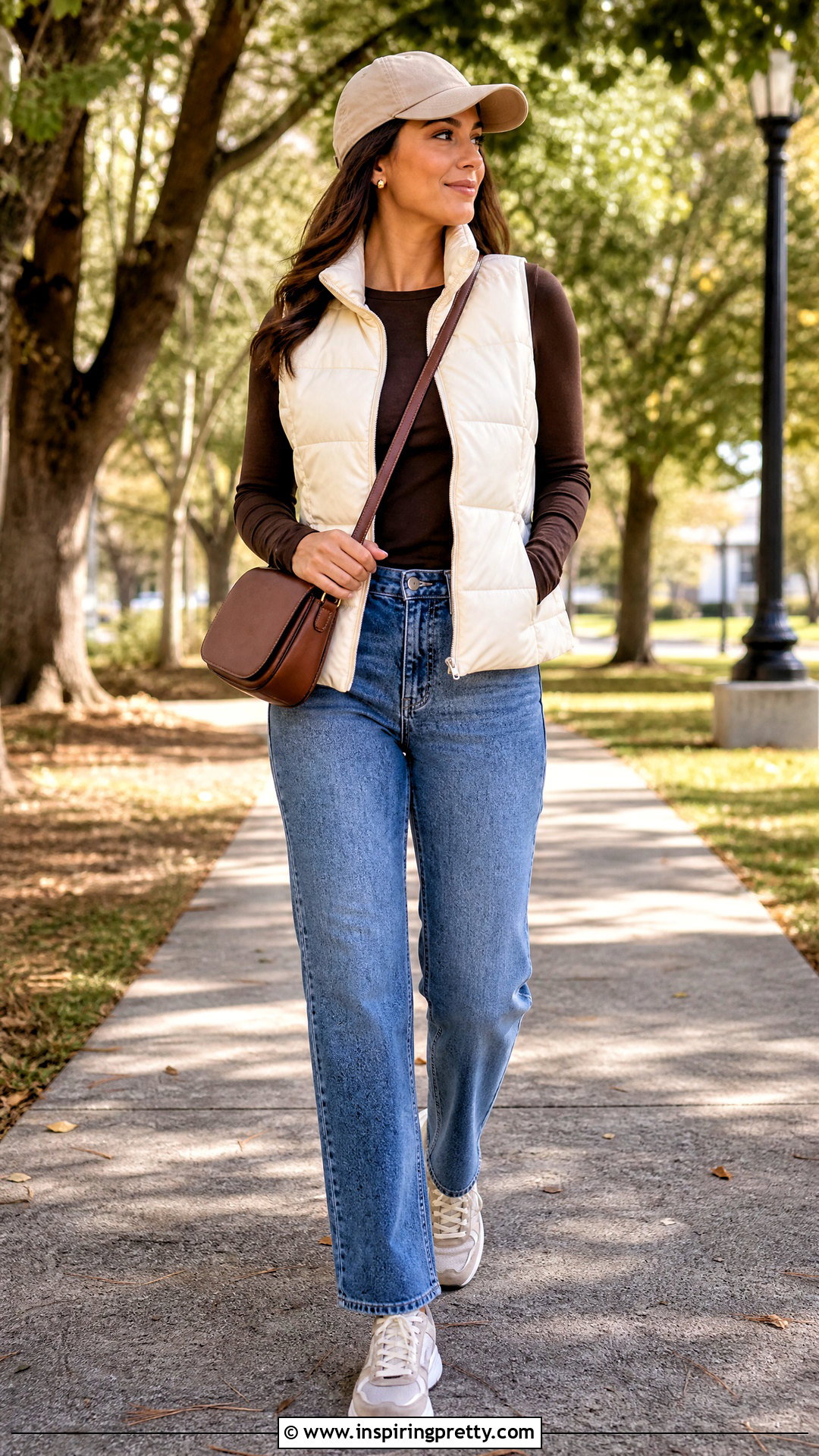 Chocolate Brown Top With Puffer Vest - 50 chocolate brown top outfit ideas