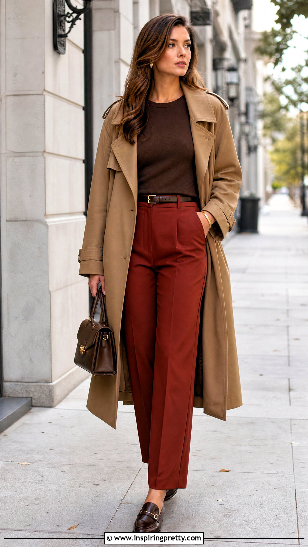 Chocolate Brown Top With Red Pants - 50 chocolate brown top outfit ideas