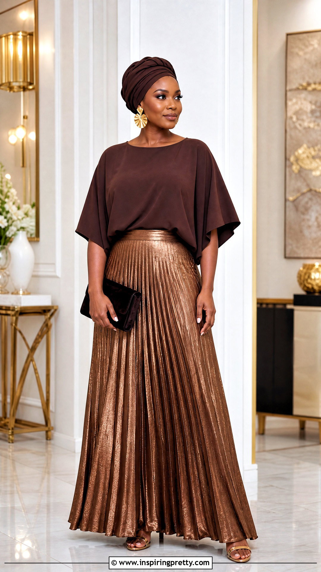 Chocolate Bubu Top And Bronze Skirt Outfit - 50 bubu top and skirt outfits