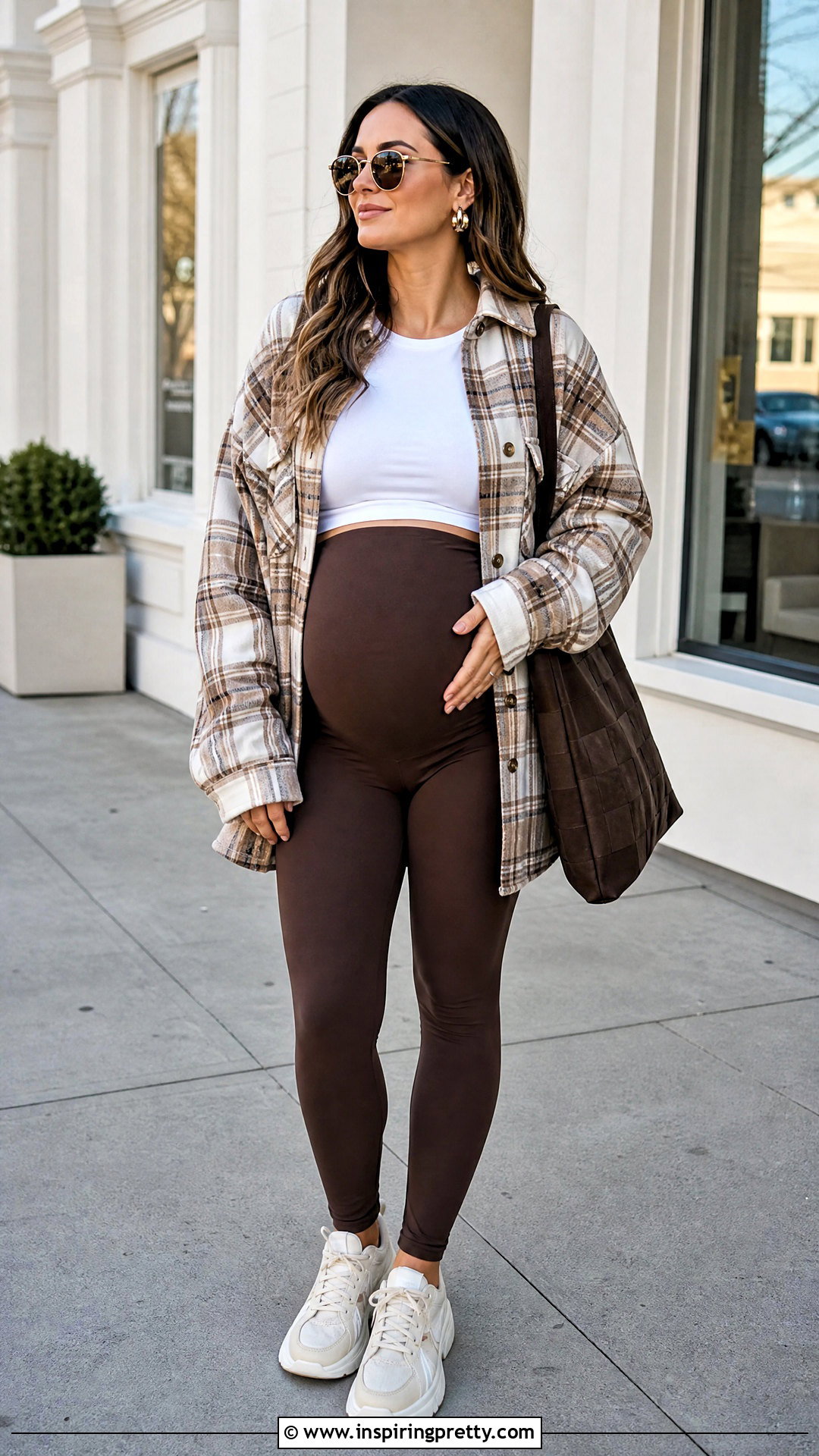 Chocolate Maternity Leggings And White Crop Top Outfit - 25 maternity leggings crop top outfit ideas