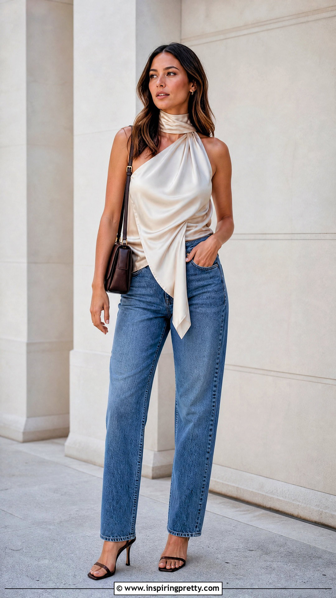 Choker Scarf Top With Straight Leg Jeans - How To Tie A Long Scarf Into A Top (20 Ways)
