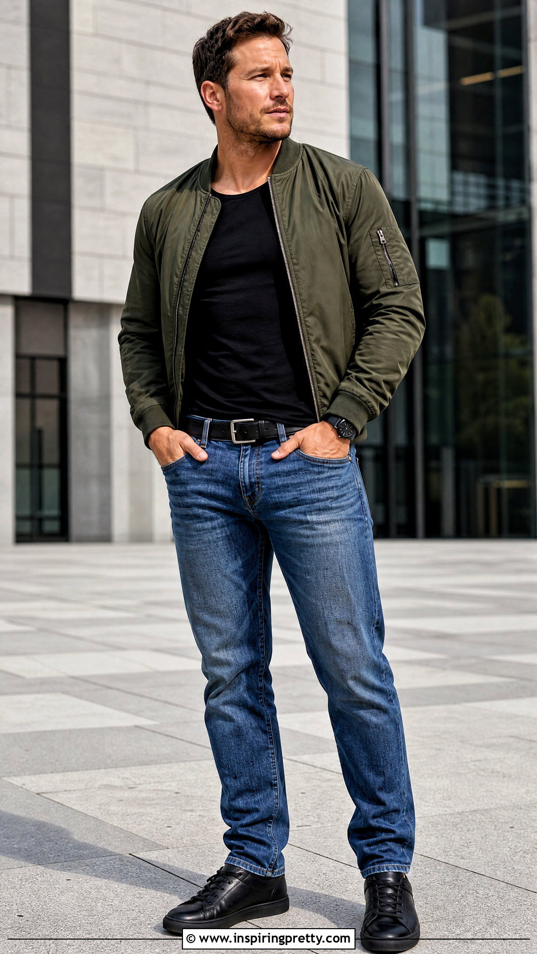 Chris Pratt Black Tank Top With A Bomber Jacket And Jeans - 20 chris pratt tank top outfit ideas