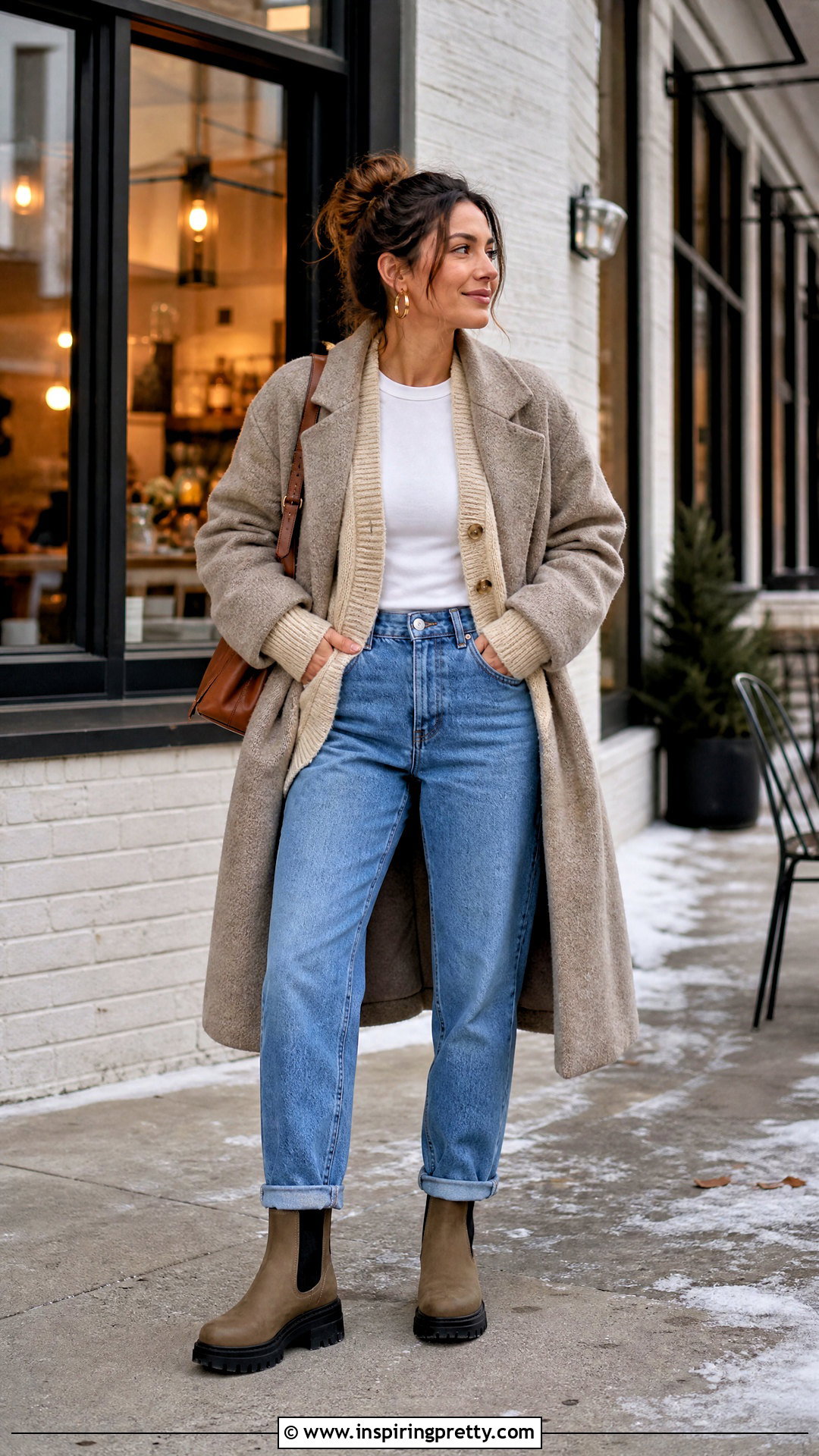 Chunky Cardigan And Mom Jeans Outfit - 50 winter tops outfit ideas