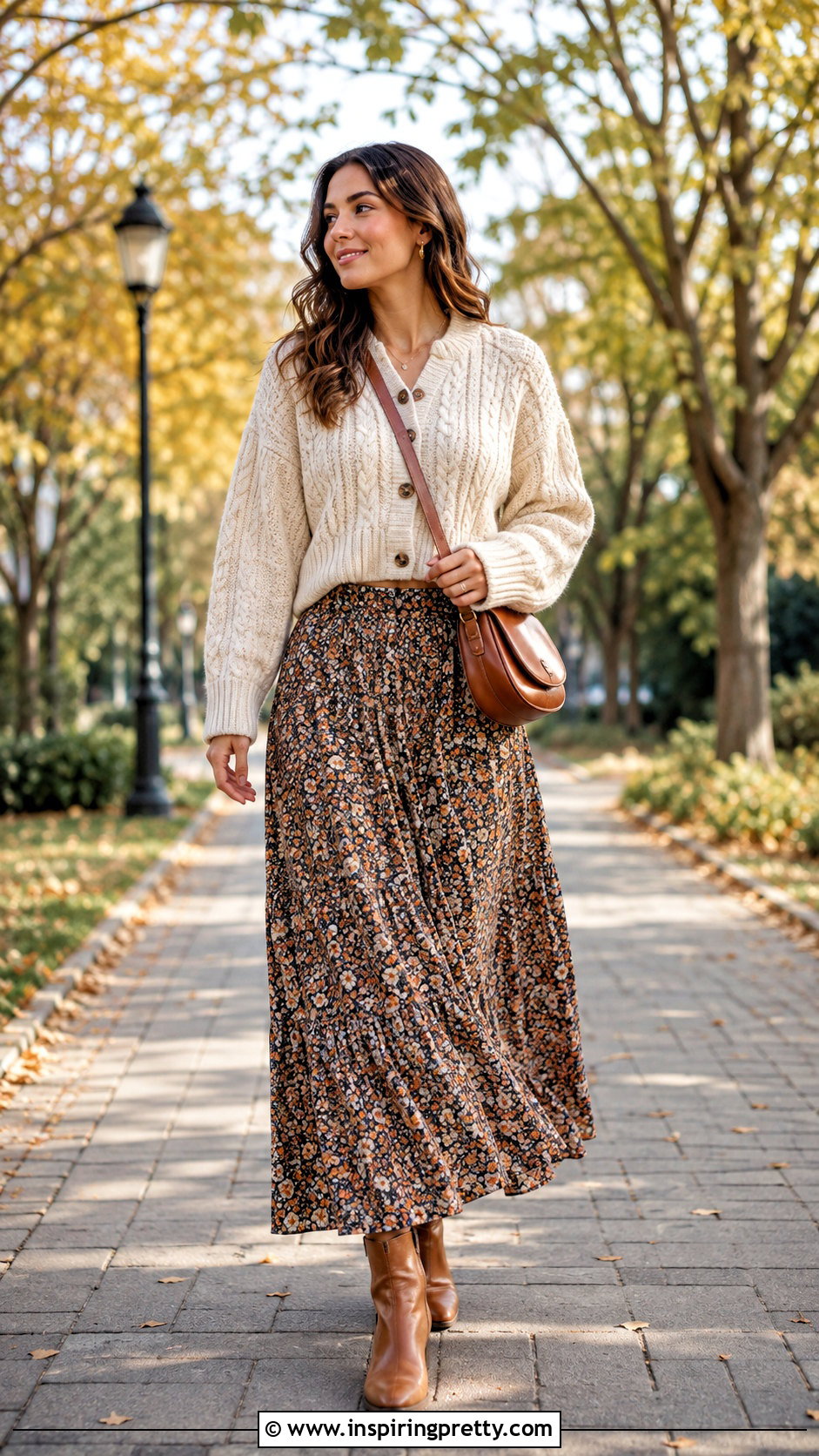 Chunky Cardigan With Maxi Skirt - 25 cardigan sweater top outfit ideas