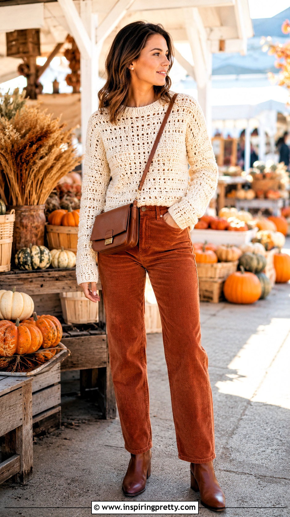 Chunky Crochet Long Sleeve Top With Corduroy Pants - 25 Crochet Tops With Long Sleeves