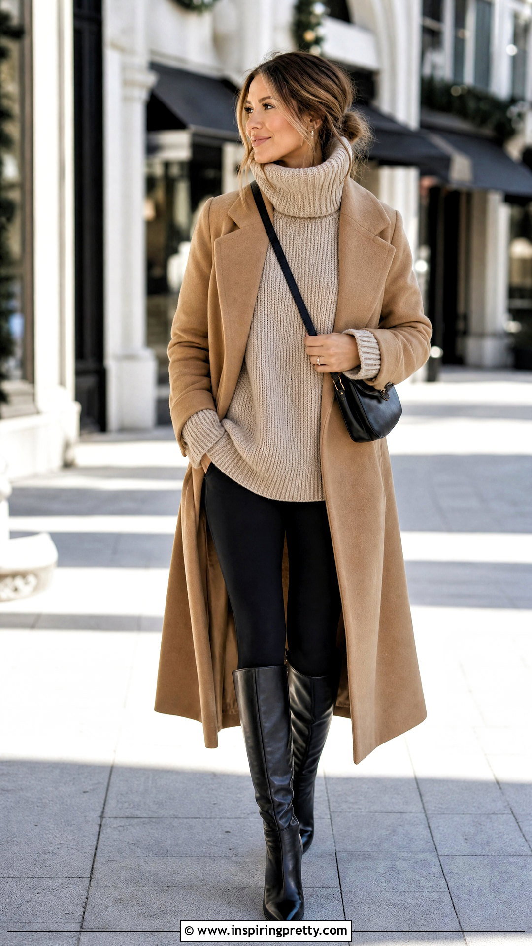 Chunky Turtleneck Top With Leggings And Boots - 50 Turtle Neck Top outfit ideas
