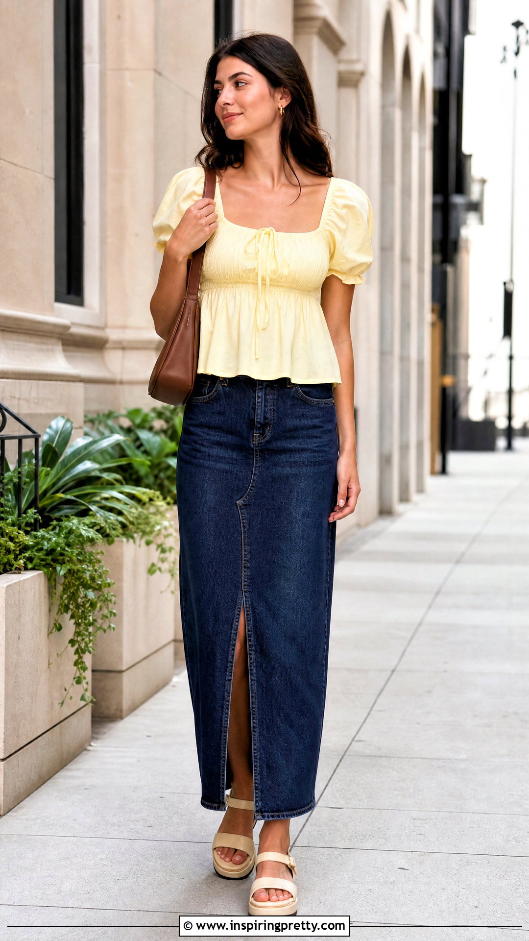 Cider Babydoll Top With a Maxi Denim Skirt - 25 cider babydoll top outfit ideas
