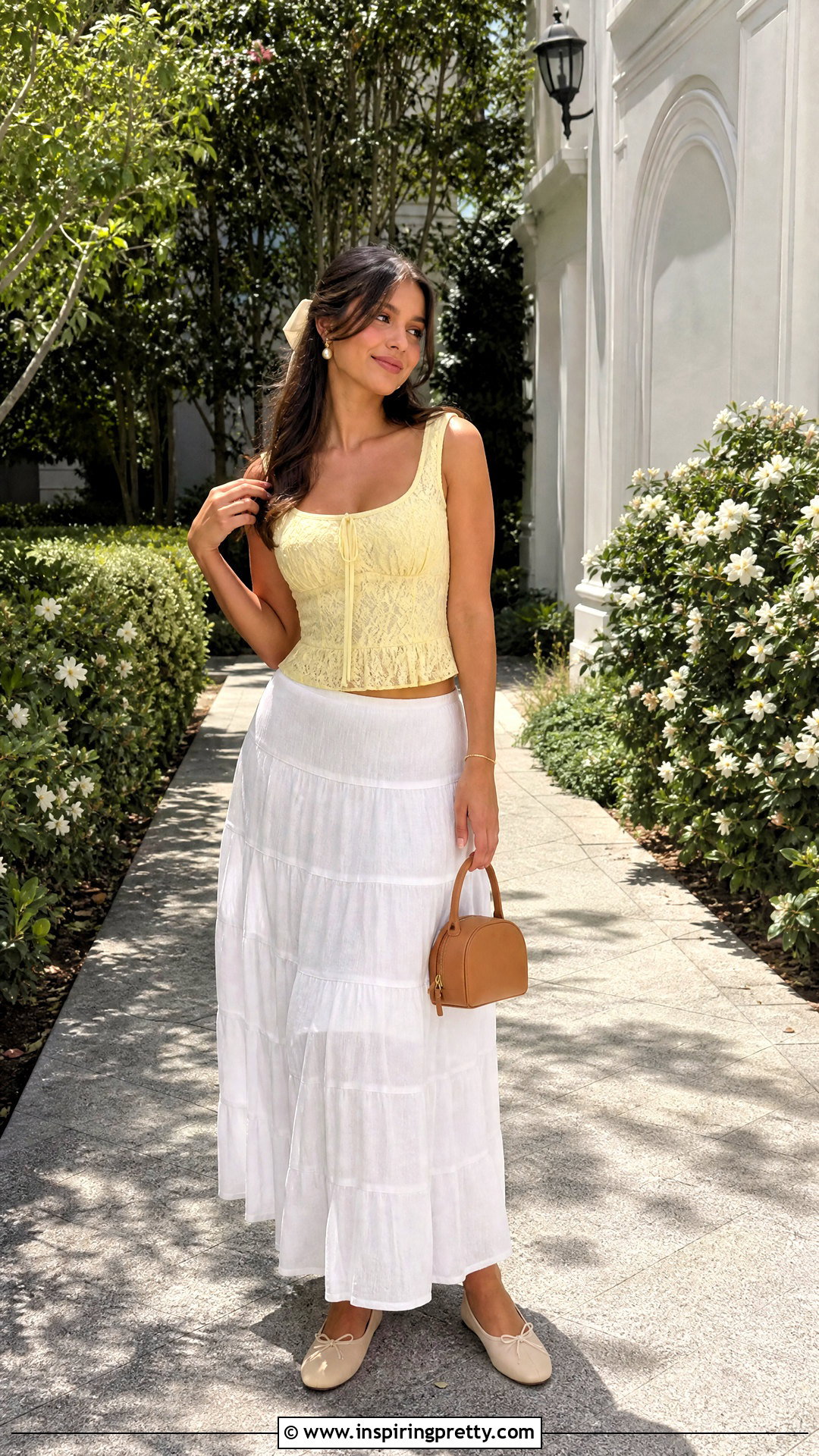 Cider Yellow Lace Top With White Maxi Skirt - 20 Cider Yellow Lace Top outfit ideas